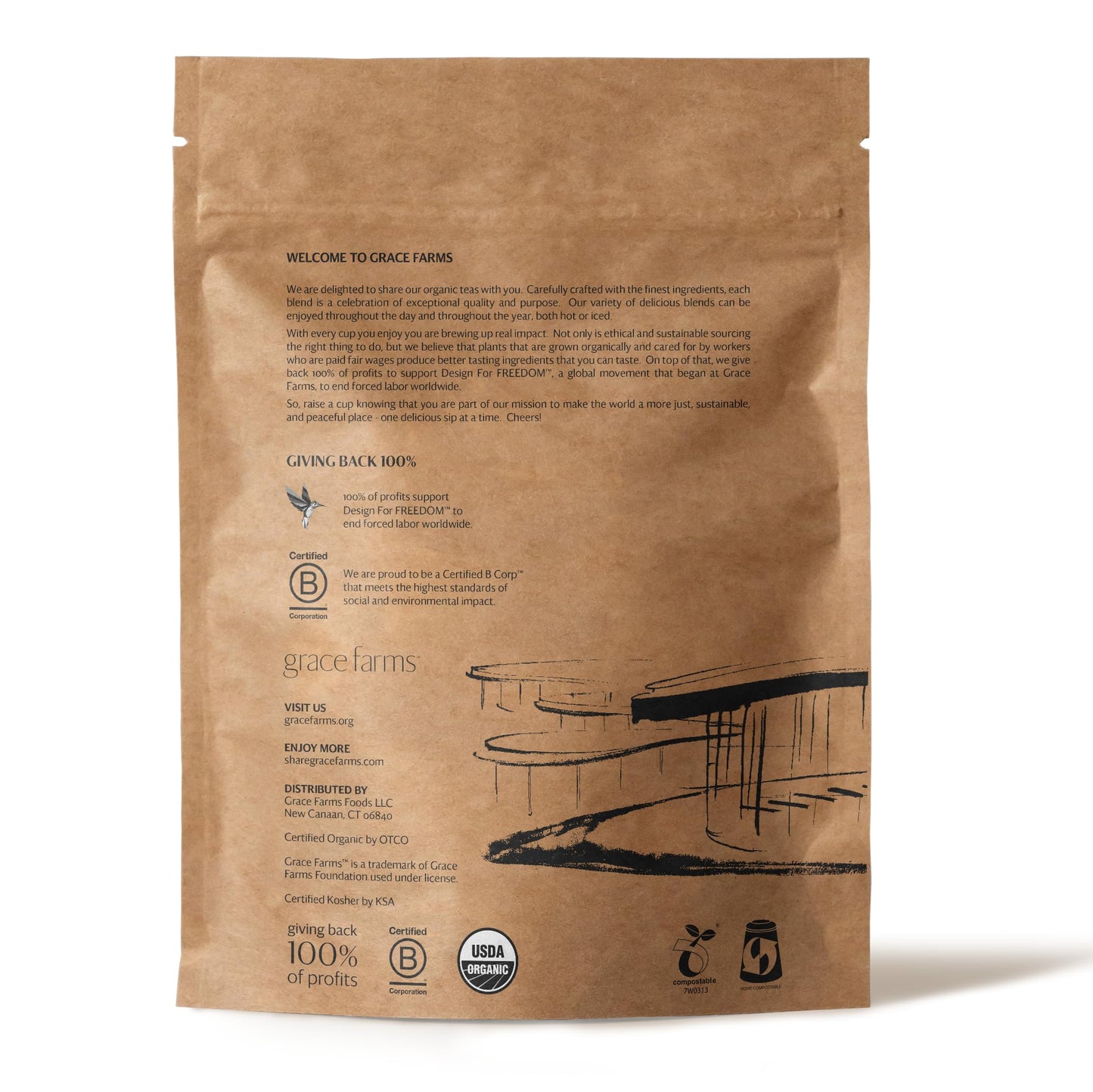 Grace Farms Organic Tea Blend - 50 Pyramid Sachets, Rooibos, Rosehips, Hibiscus, Tulsi, Fairtrade, Kosher