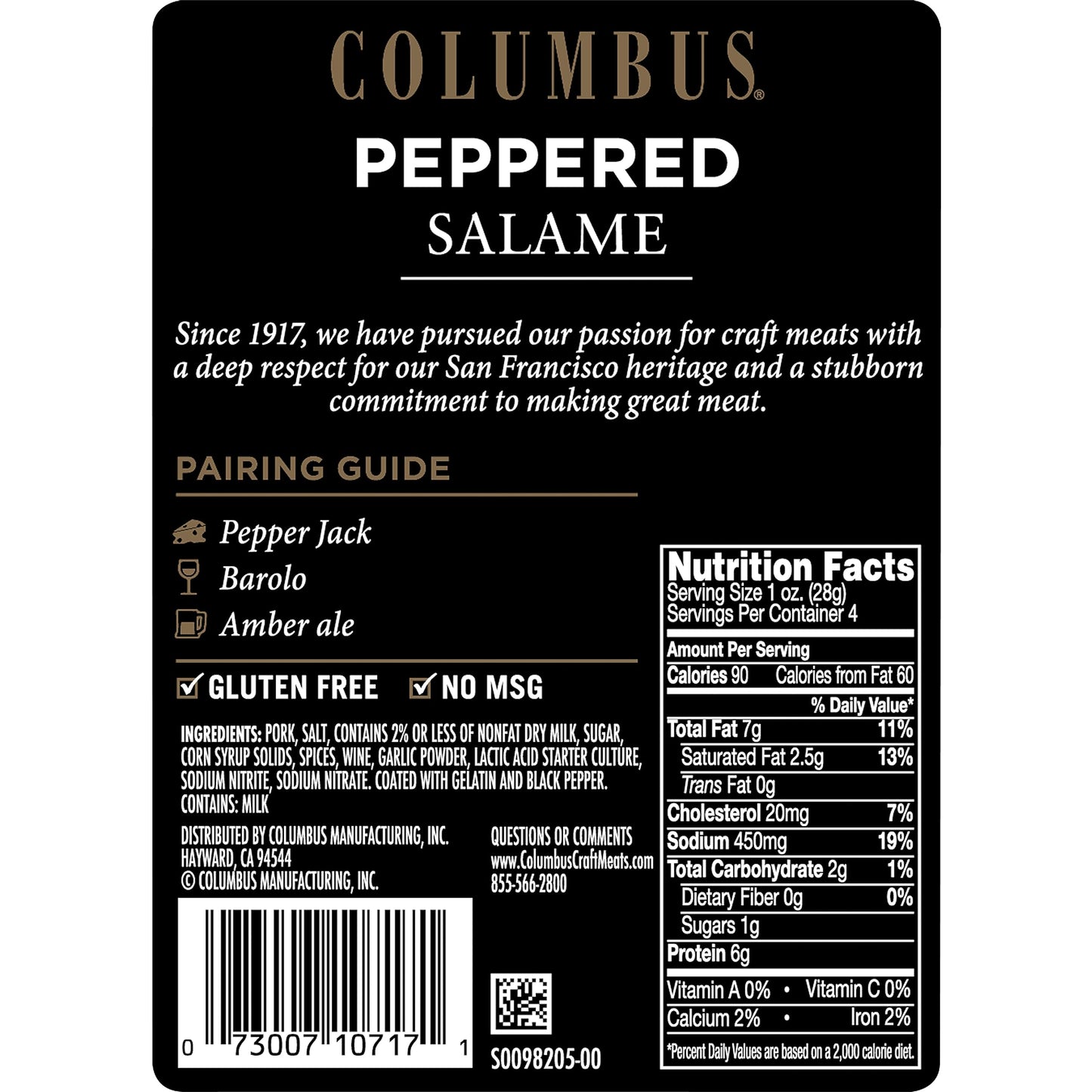 COLUMBUS Salami Sliced and Peppered  Italian  Authentic Flavor For Charcuterie Boards  Sandwiches  and Lunch Meat Deli  4 oz
