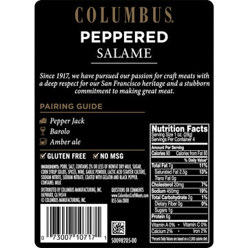 COLUMBUS Salami Sliced and Peppered  Italian  Authentic Flavor For Charcuterie Boards  Sandwiches  and Lunch Meat Deli  4 oz