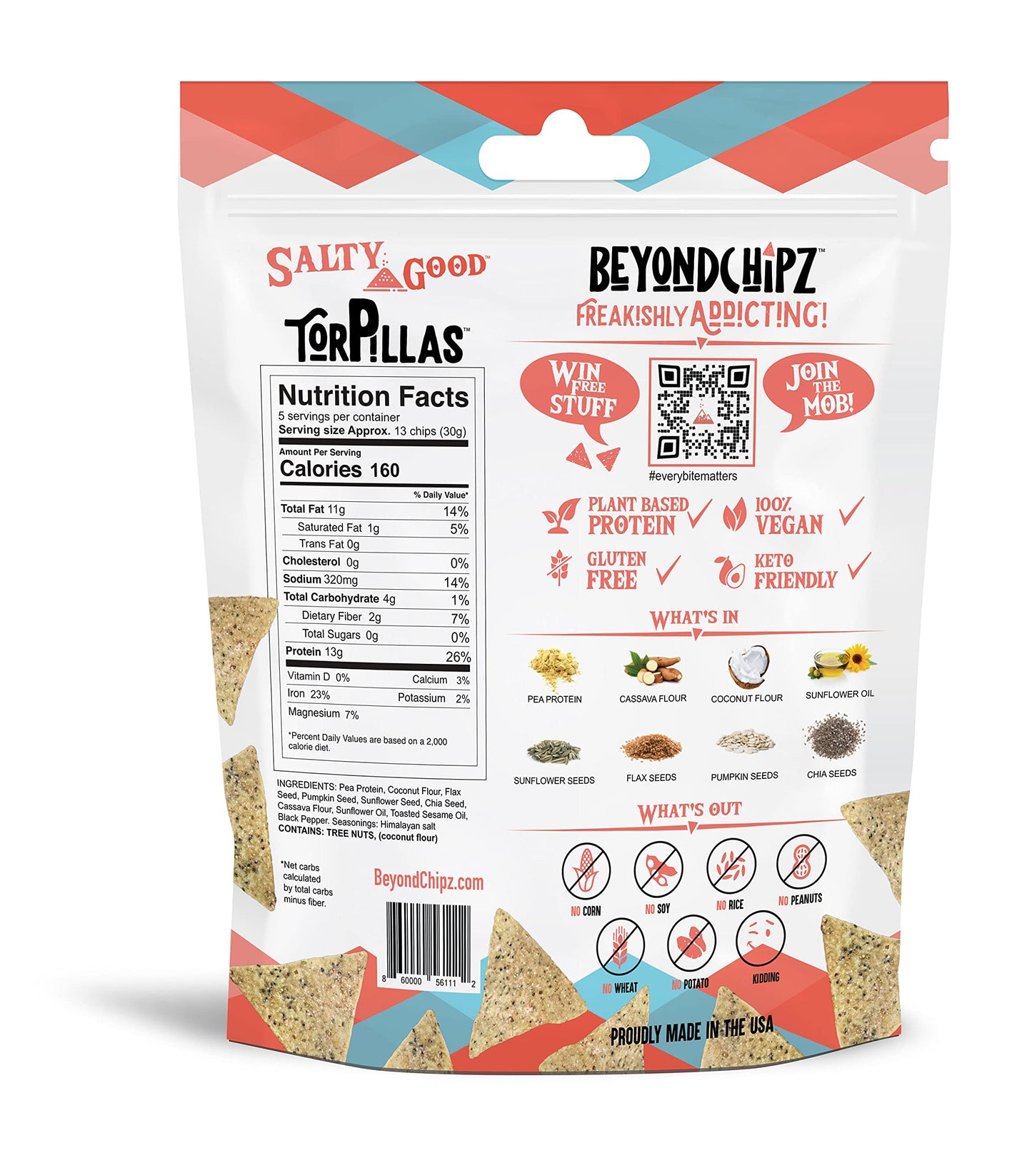 Beyondchipz Low Carb Tortilla Chips, Salty Good, Keto Friendly, Gluten Free, 5.3Oz Bag, Pack Of 2