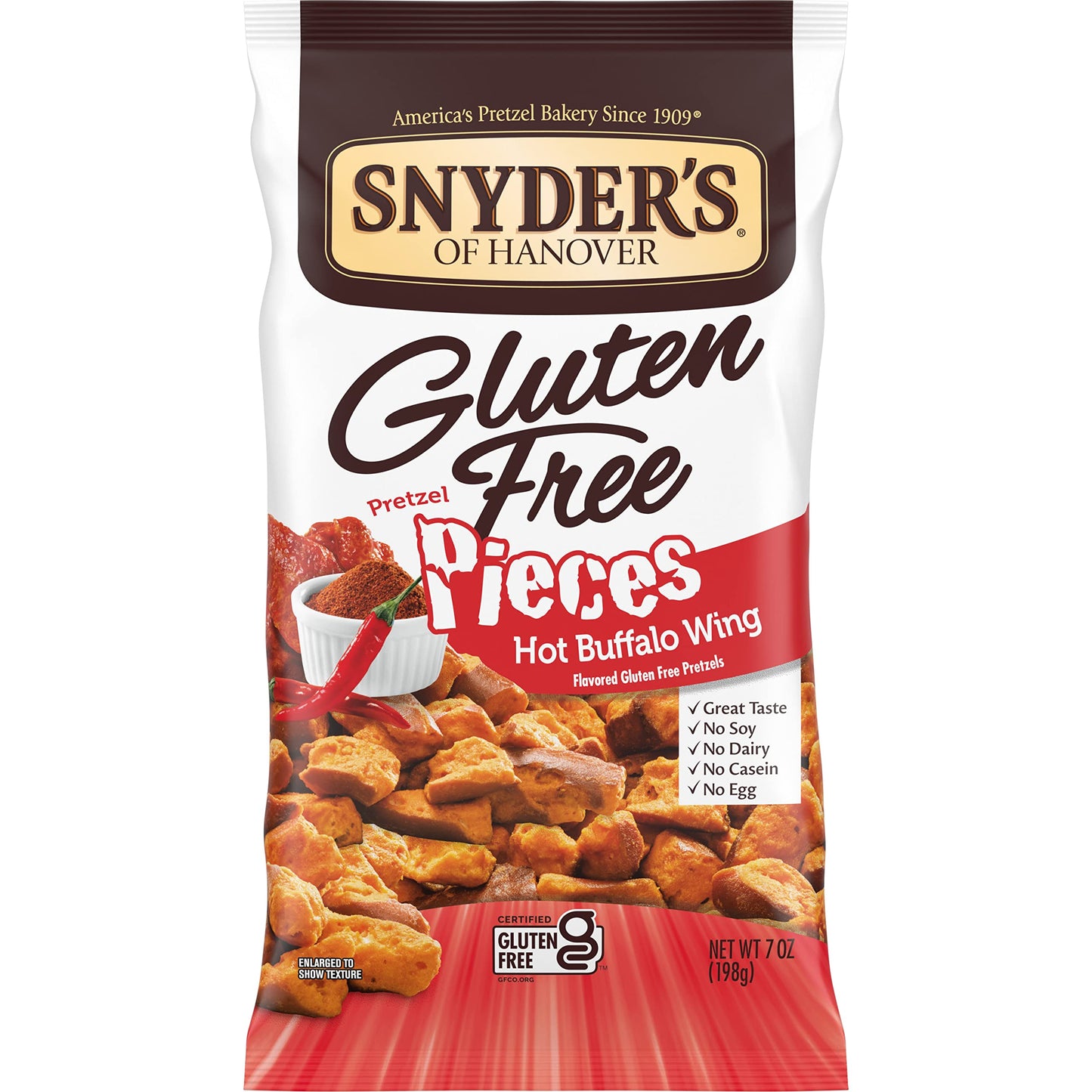 Snyders of Hanover Gluten Free Pretzel Pieces, Hot Buffalo Wing, 7 Oz
