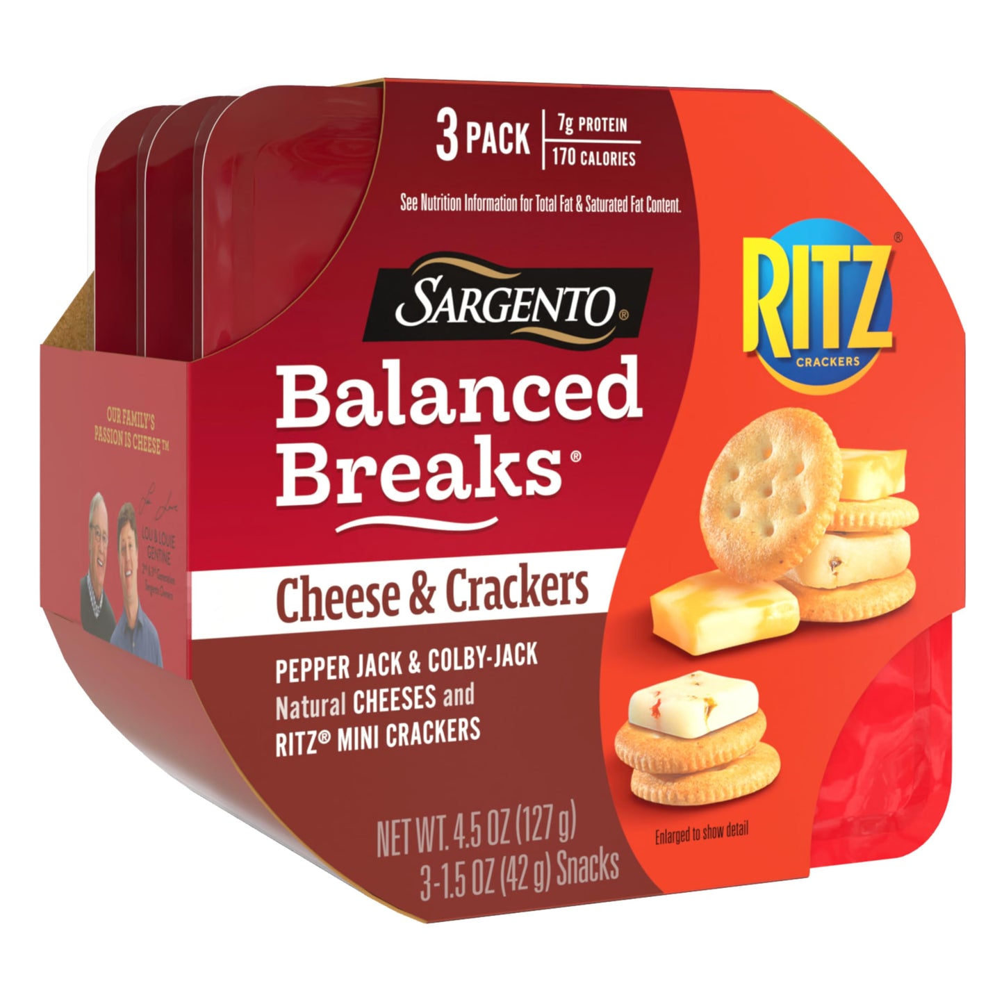 Sargento Balanced Breaks Cheese & Crackers, Natural Pepper Jack & Colby-Jack Cheese and RITZ Mini Original Crackers Snack Kit, 3