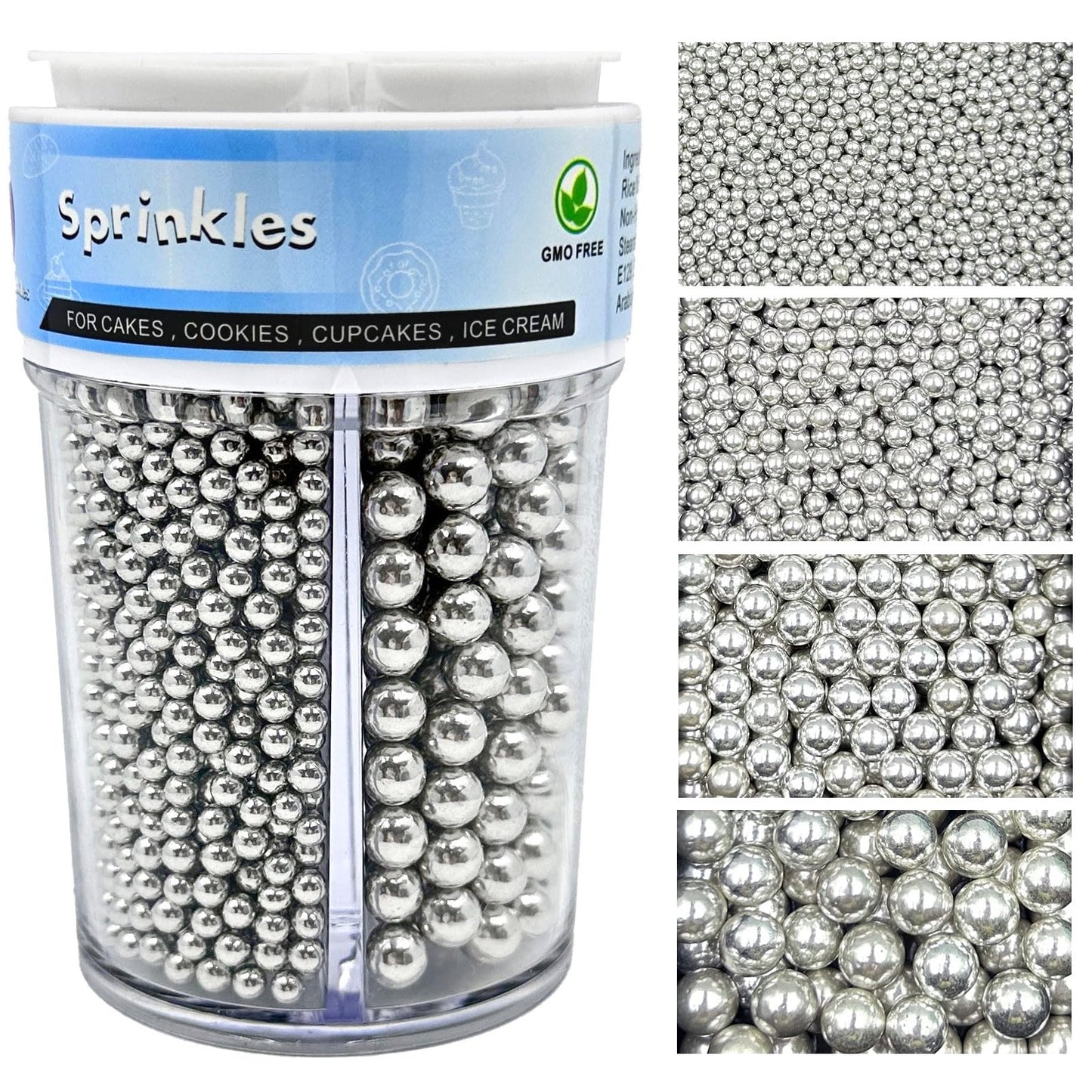 Sprinkles for Cake Decorating, Silver Pearl Sprinkles Mix for Birthday Cake Cupcake Cookie Baking Ice Cream Toppings