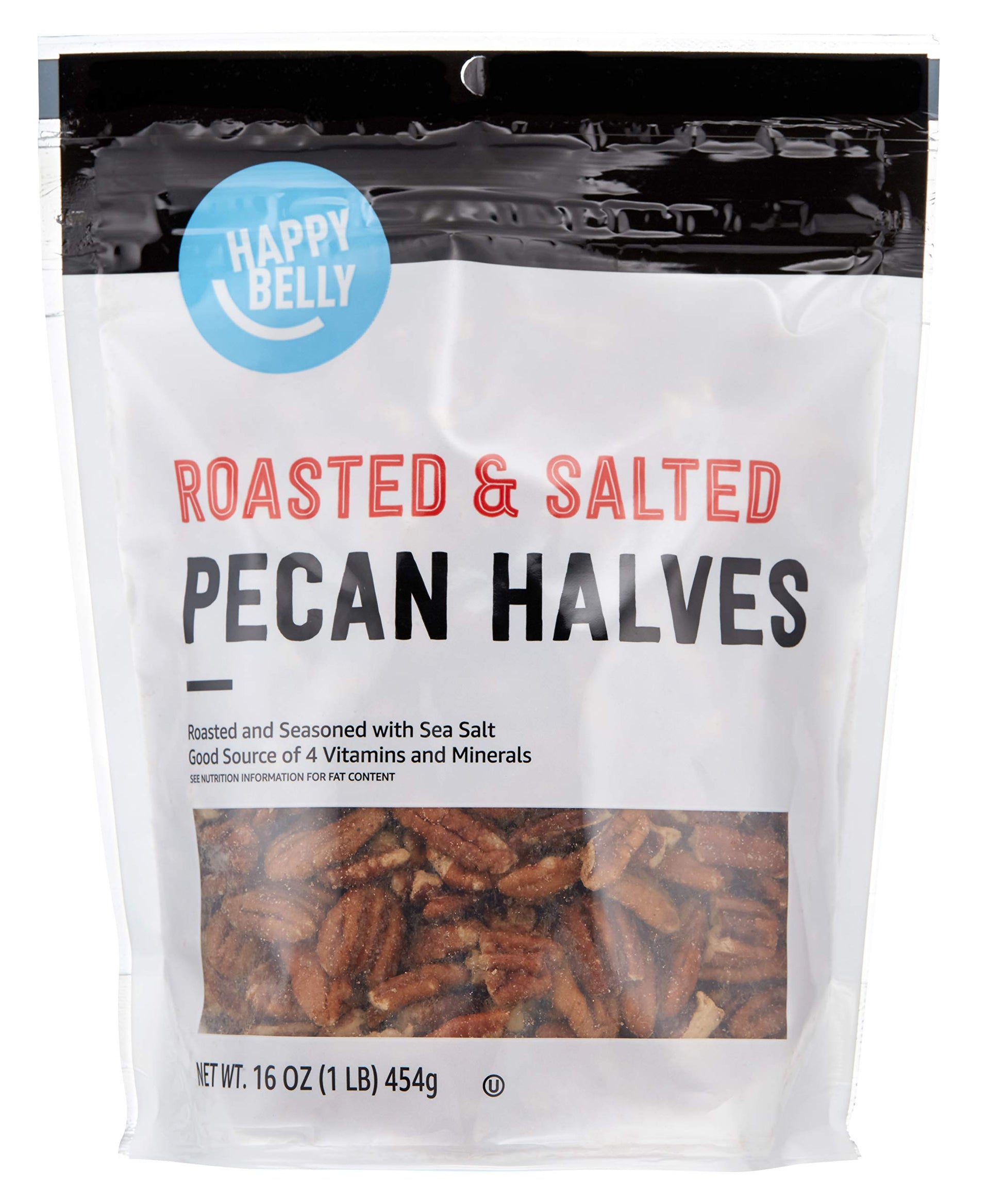 Happy Belly Roasted and Salted Pecan Halves, 16 Ounce, 1 Pound (Pack of 1)