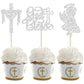 Gyufise Cupcake Toppers - 24Pcs Glitter Cross for Baptism and First Communion, Silver, Paper