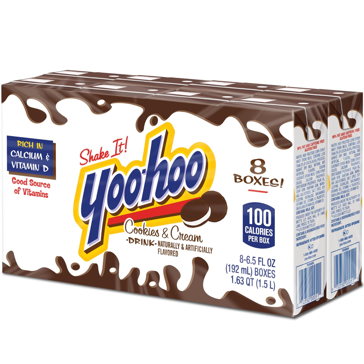 Yoo-hoo Cookies and Cream Flavored Drink  6.5 fl oz Boxes  32 Count (4 Packs of 8)  Ready to Drink  Caffeine-Free  99% Fat-Free  High in Calcium & Vitamin D
