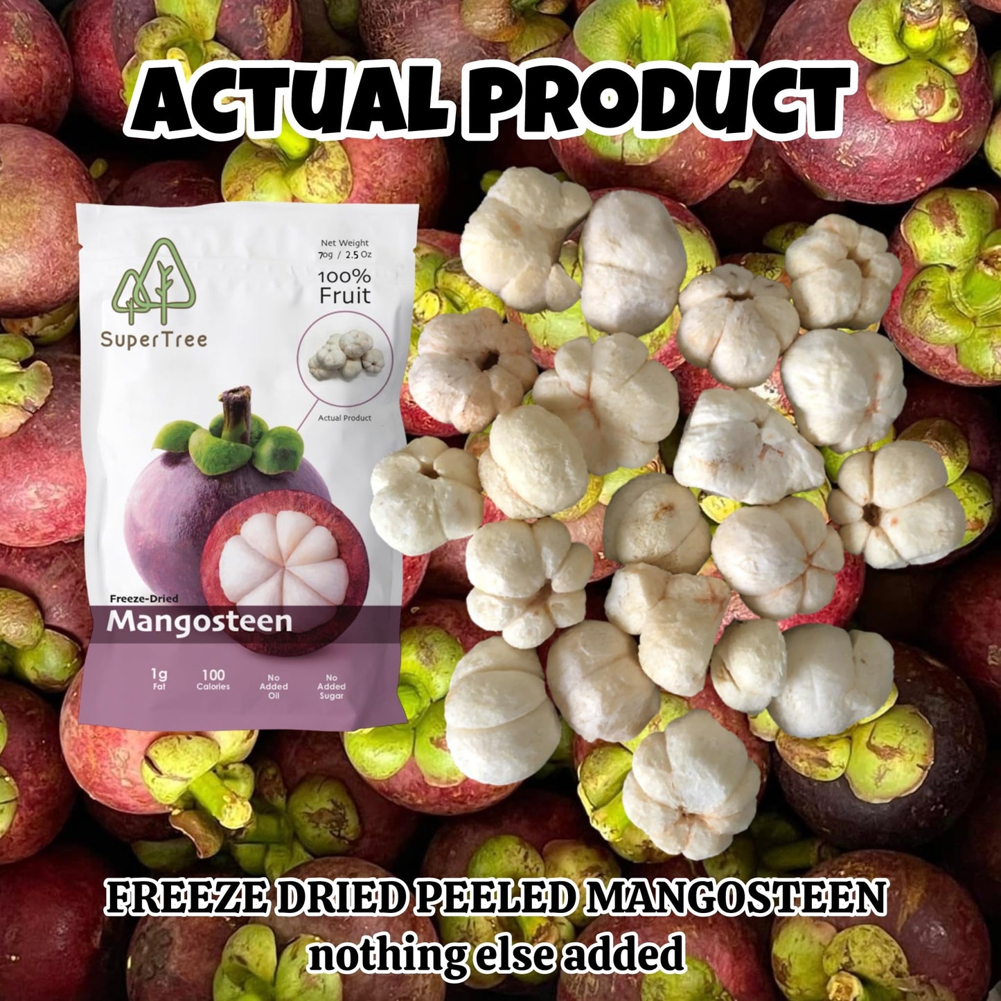 Premium Whole Freeze Dried Tropical Fruits,100% Fruits, Natural 70G (2.5 Oz), Nothing Else Added. (Mangosteen)