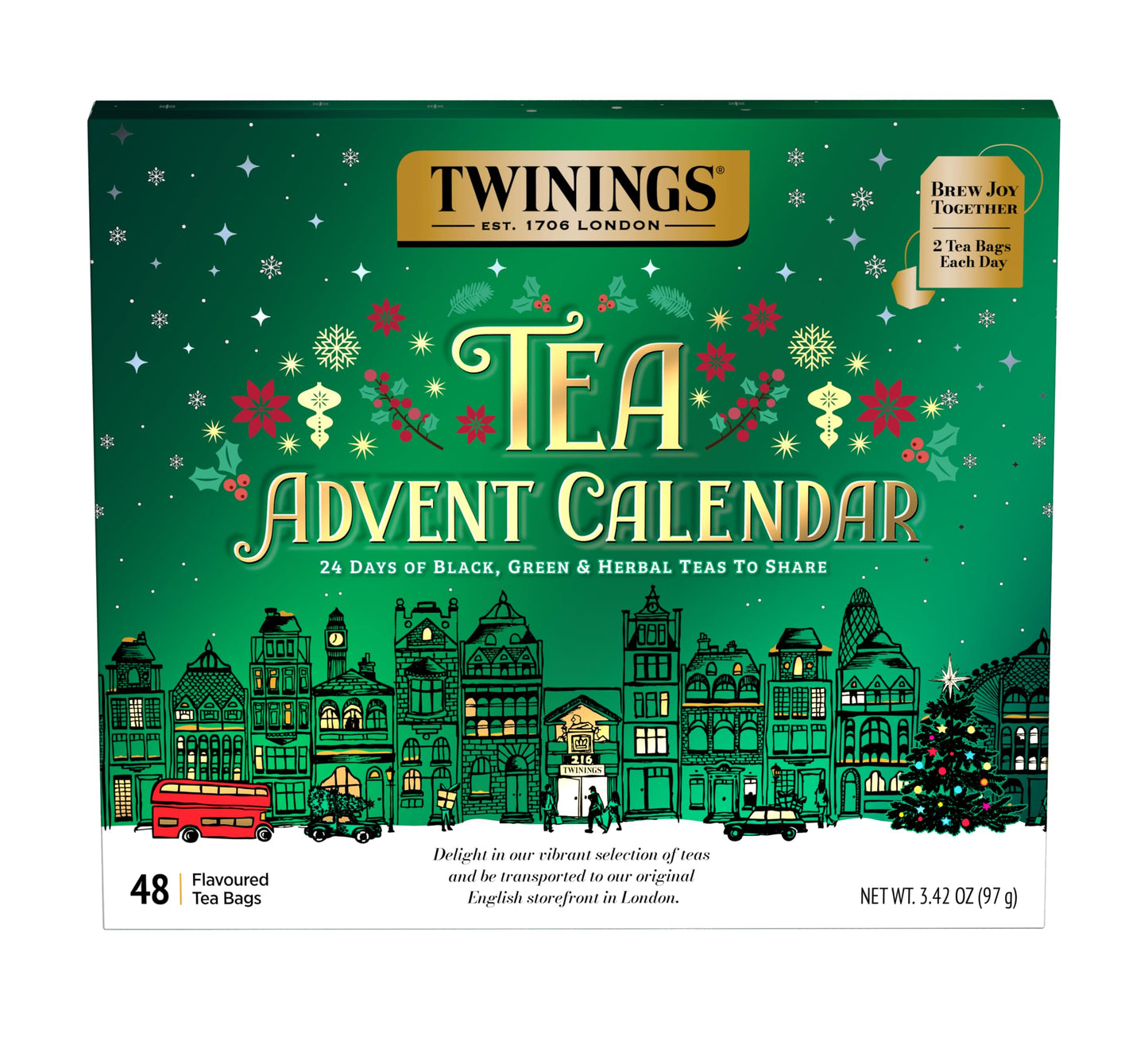 NEW Twinings Tea Advent Calendar Gift Set, 24-Day Holiday Sampler with Black, Green & Herbal Teas, Christmas Countdown Box for T