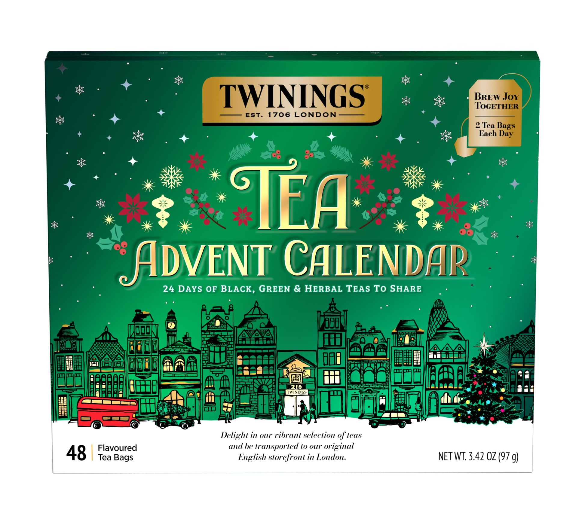 NEW Twinings Tea Advent Calendar Gift Set, 24-Day Holiday Sampler with Black, Green & Herbal Teas, Christmas Countdown Box for T
