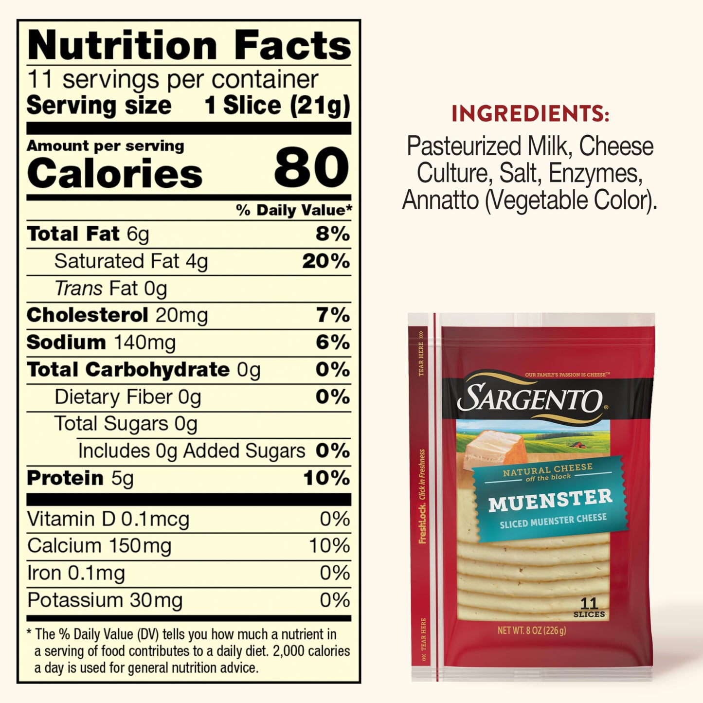 Sargento Natural Muenster Sliced Cheese, 11 Slices