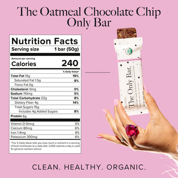 Truvani Plant Based Snack Bars | Oatmeal Chocolate Chip 4 Pack | 6g Protein | USDA Organic and Vegan | The Only Bar | Dairy, Soy