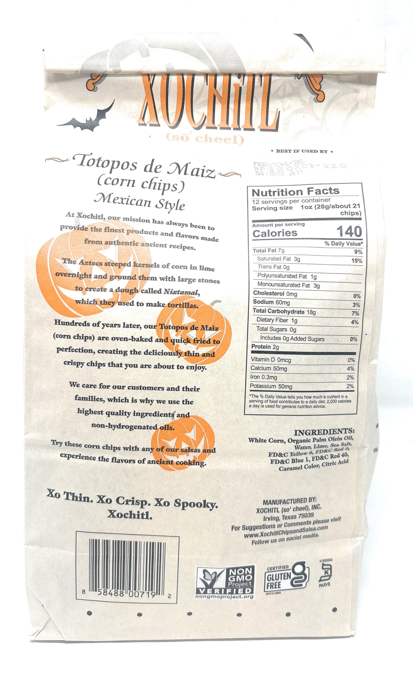 Xochitl Halloween Totopos de Maiz Corn Chips Thin and Crispy Sea Salt Mexican Style 12 oz (2 bags)