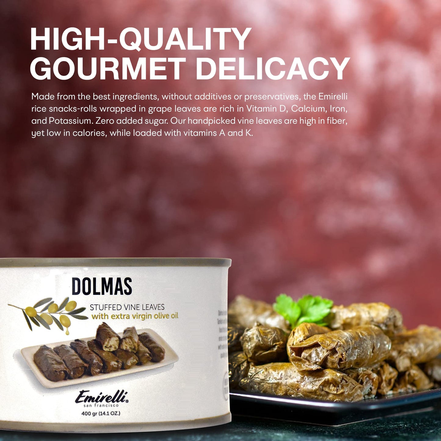 Emirelli Dolmas Stuffed G  Leaves, Vegan, Mediterranean Herbs, 14 oz (Pack of 2)