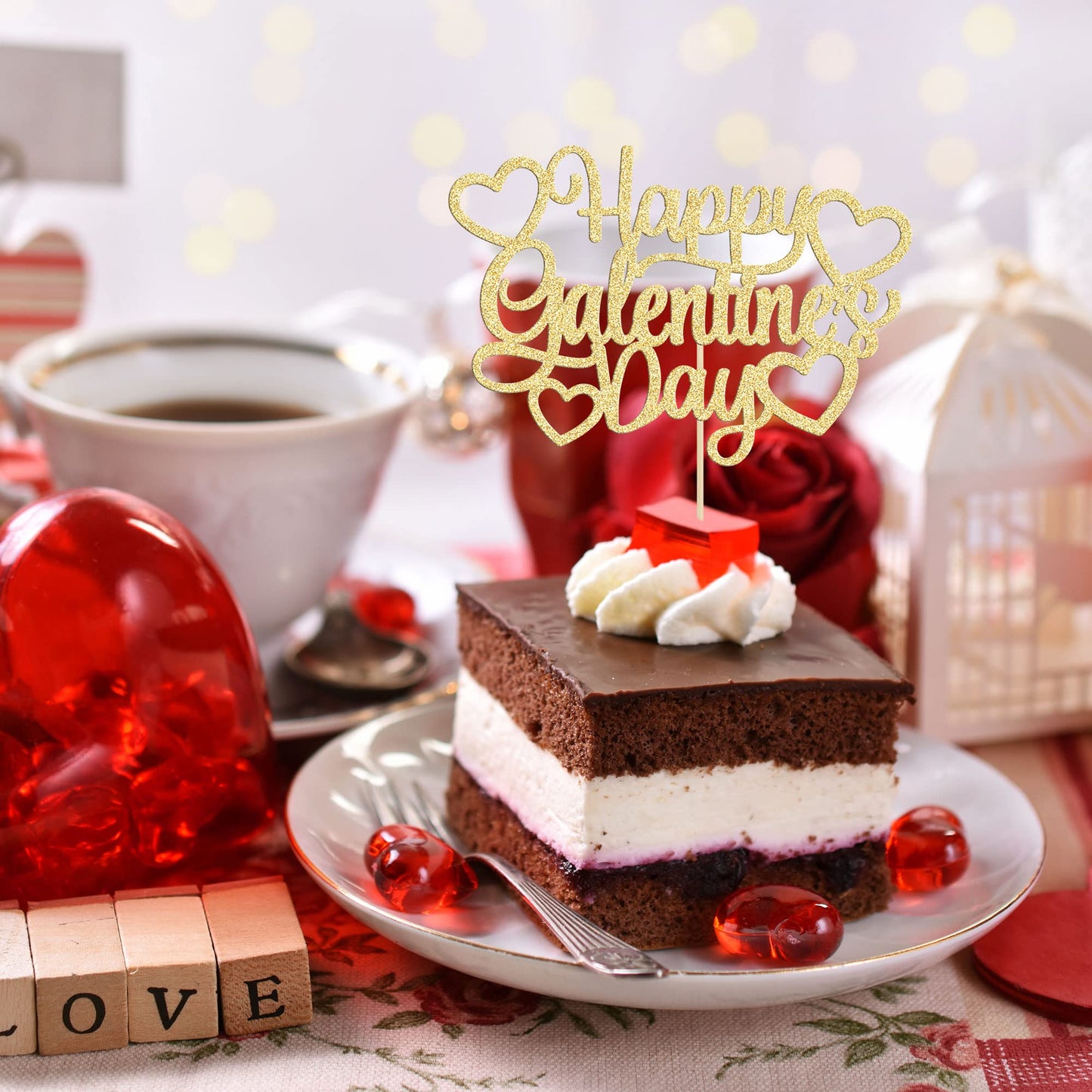 1Pc Happy Valentine'S Day Cake Topper Gold Glitter Valentine'S Day Cake Topper Decorations For Valentine'S Day Theme Wedding Eng