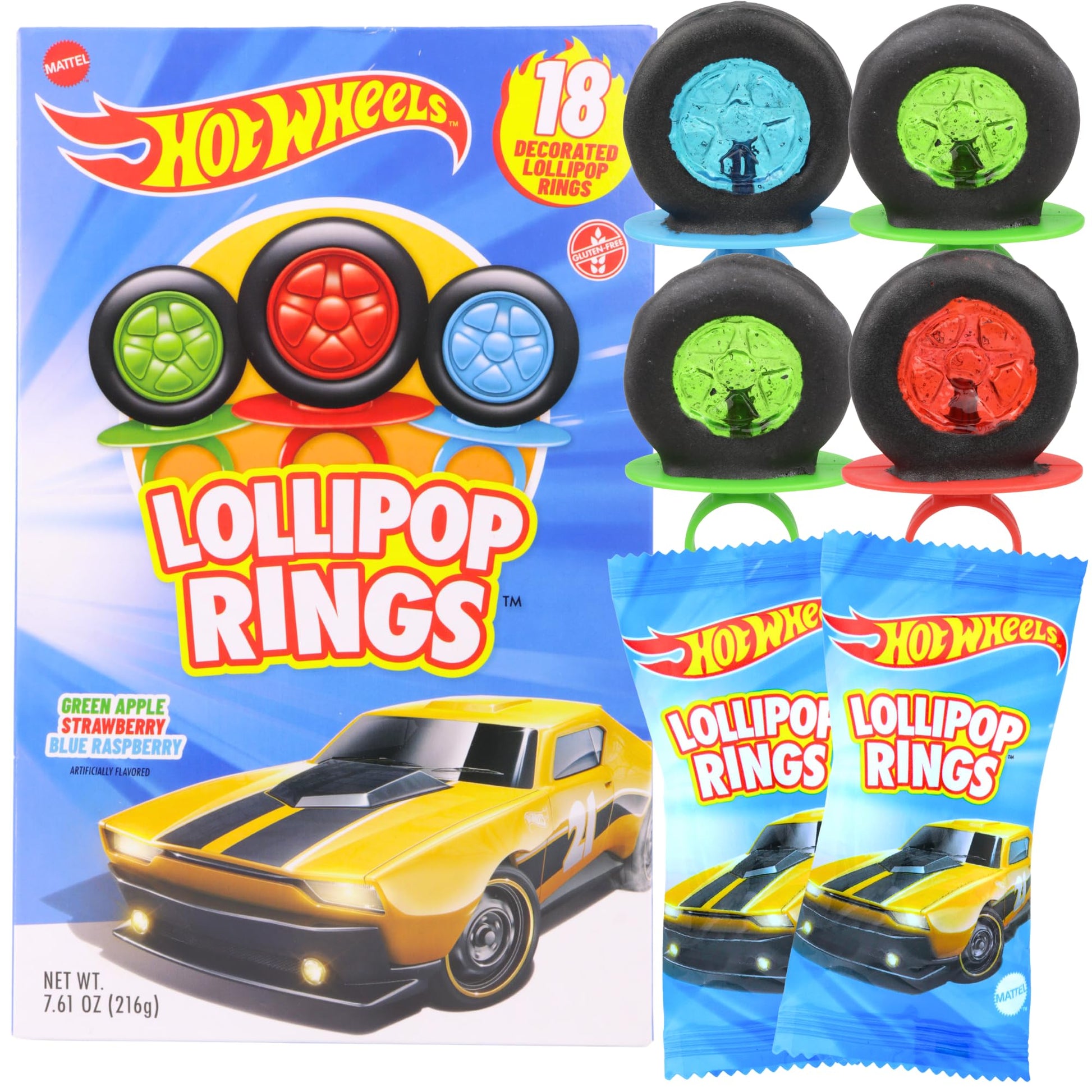 Limited Edition Hot Wheels Individually Wrapped Lollipop Rings  Party Favor Candy  Car Decorated Suckers  Assorted Fruit Flavors  18 Pieces