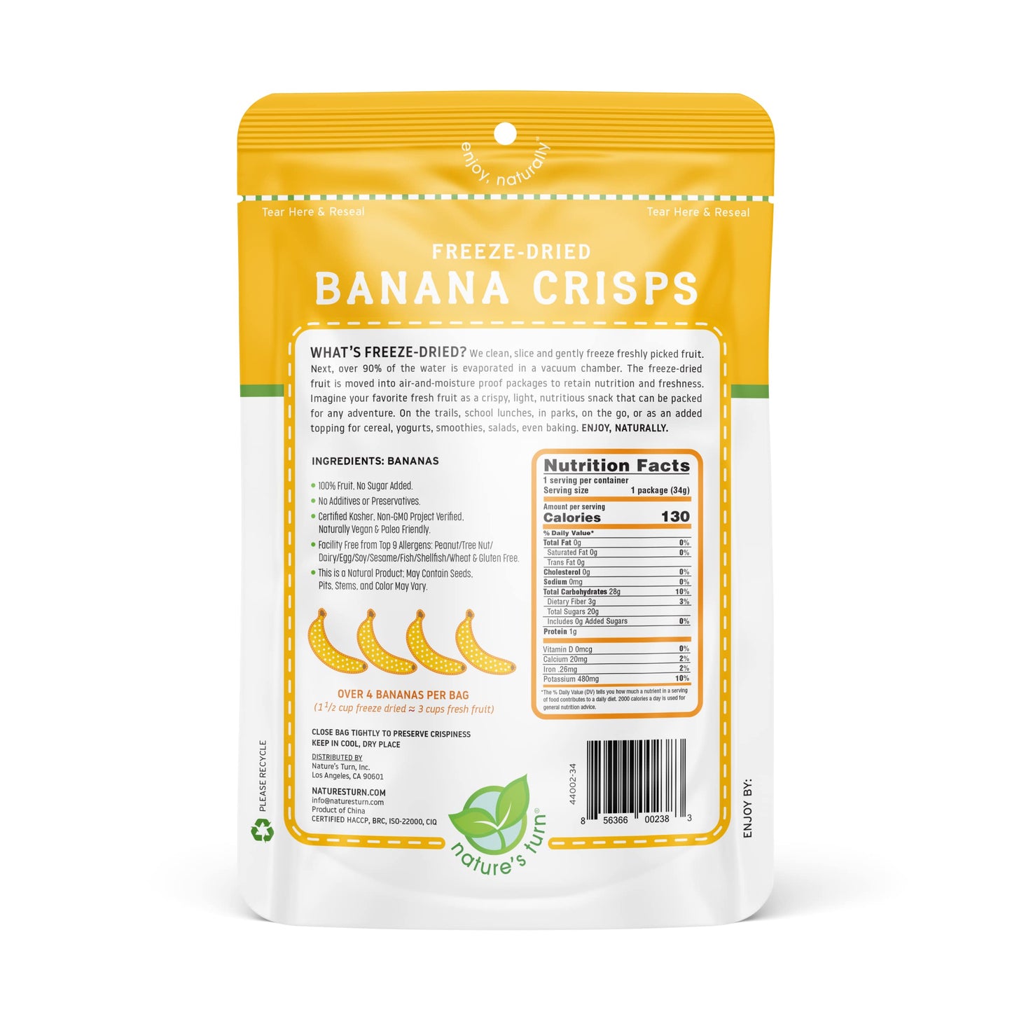 Natures Turn Freeze-Dried Fruit Snacks, Banana Crisps, Pack Of 2 (1.2 Oz Each)