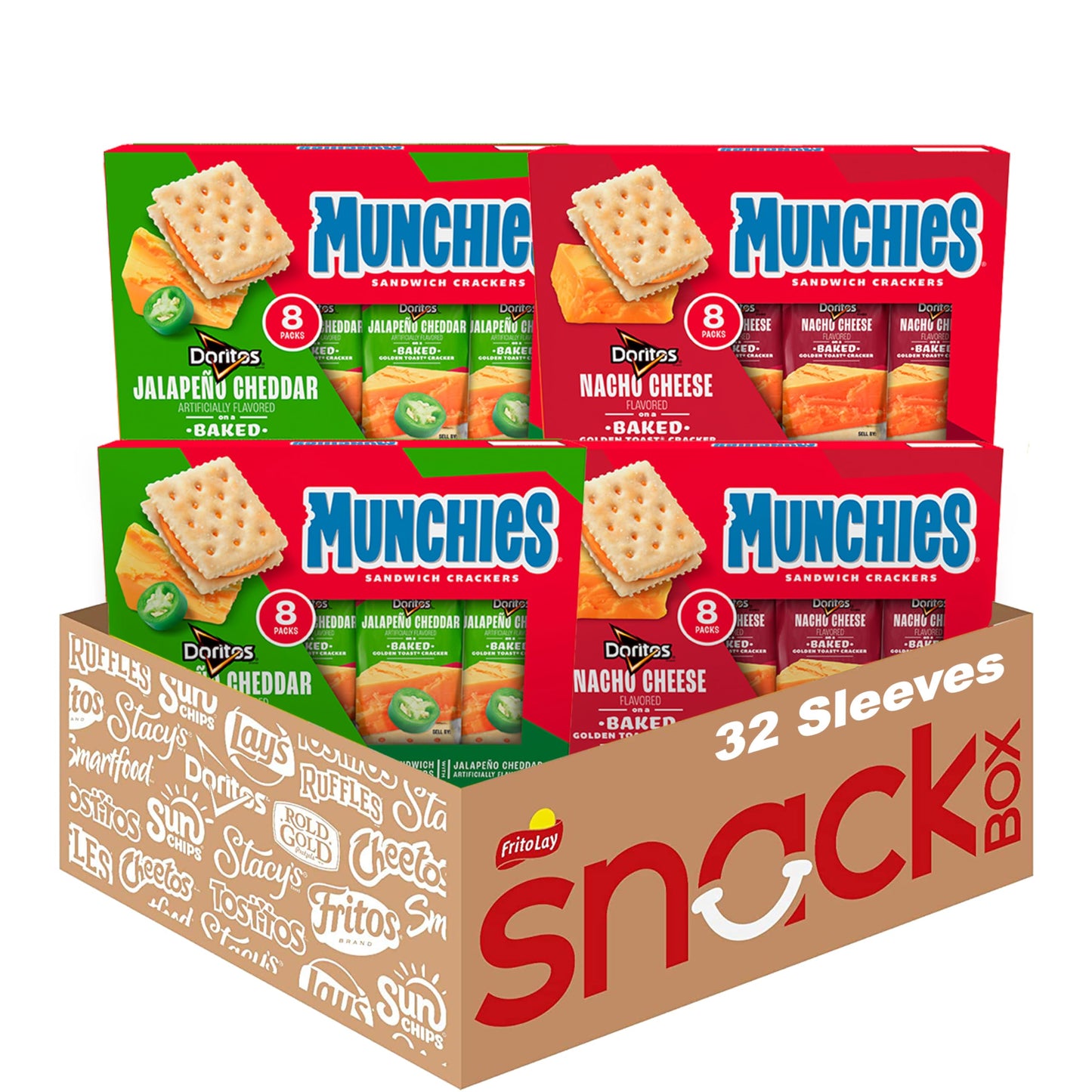 Munchies Baked Sandwich Crackers Variety Pack, Doritos Nacho Cheese And Doritos Jalapeno Cheddar, 1.38 Oz Sleeves (Pack Of 32)
