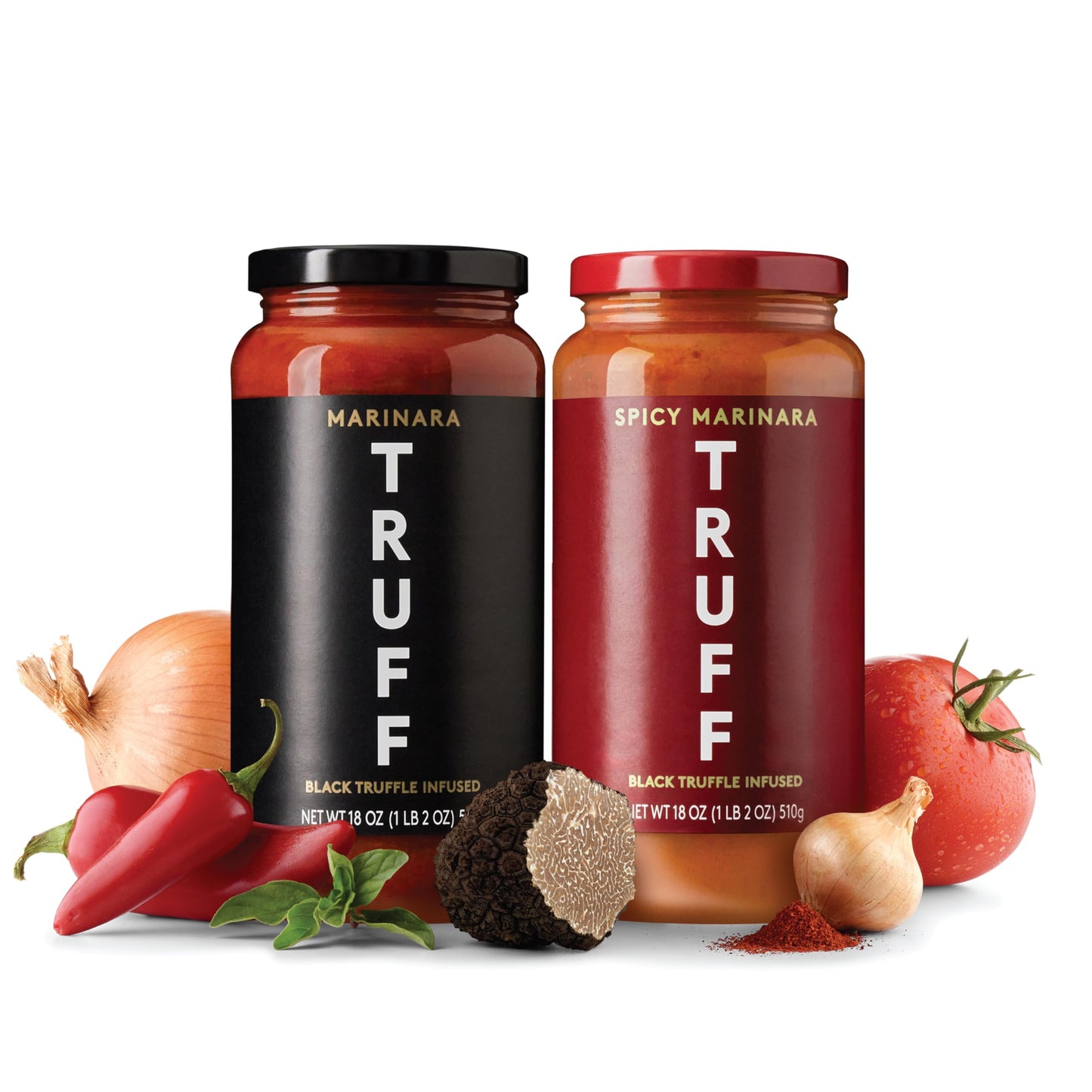 Truff Pasta Sauce Bundle, Black Truffle Marinara And Spicy Marinara | Flavorful Pair Of Regular And Spicy Tomato Sauce For Pasta, Pizza, And More | Non-Gmo, Vegan, Bundle Of 2