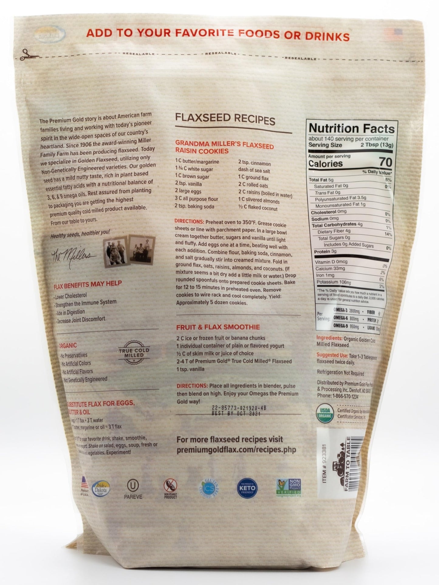 PREMIUM GOLD Organic Ground Flax Seed, 4 lbs, Golden, Model TS0417-A700ML-M659