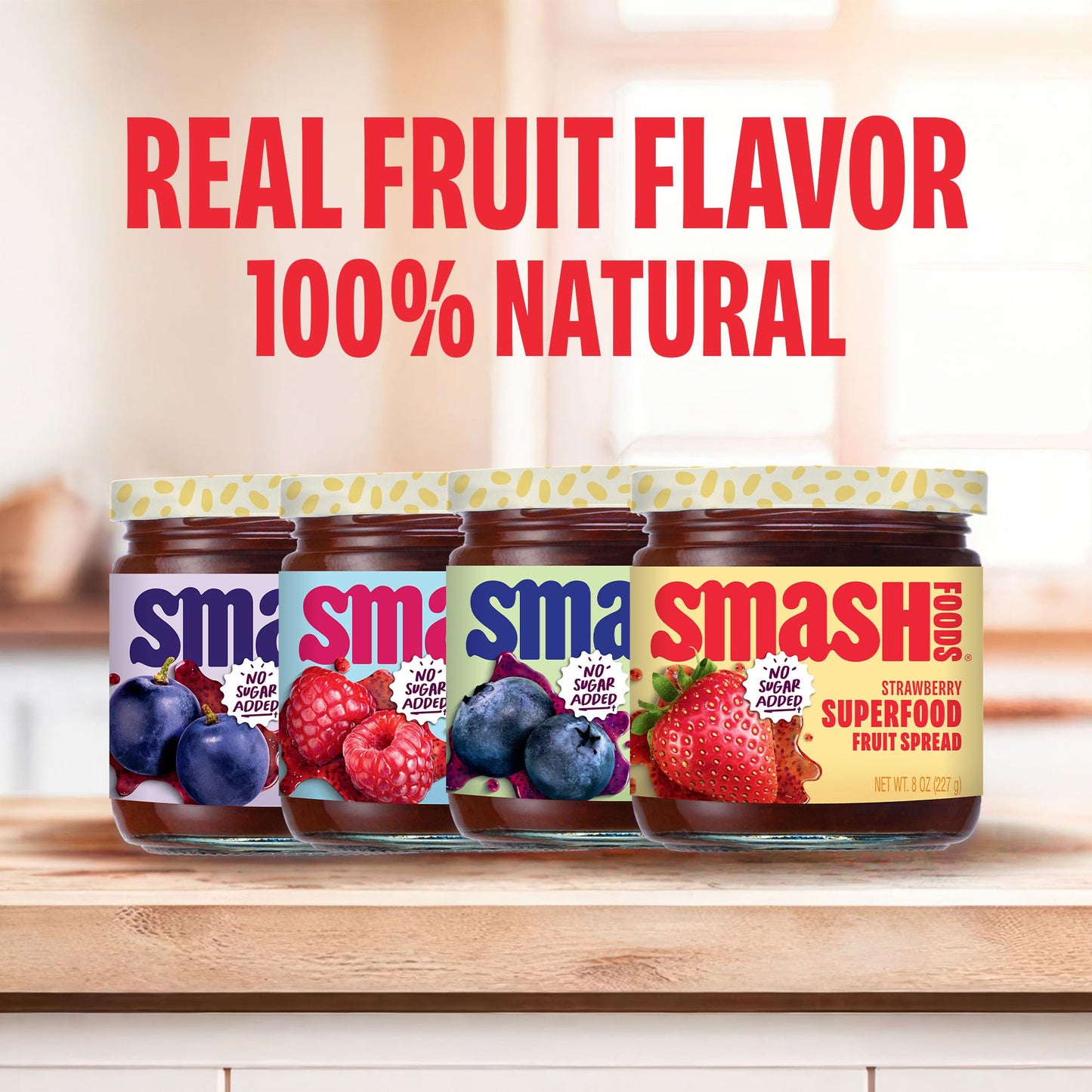 Smash Foods Jam | Classics Variety 4-Pack | Low-Calorie, No Sugar Added Keto Jam with Upcycled Fruit & Chia Seeds | Vegan, Paleo