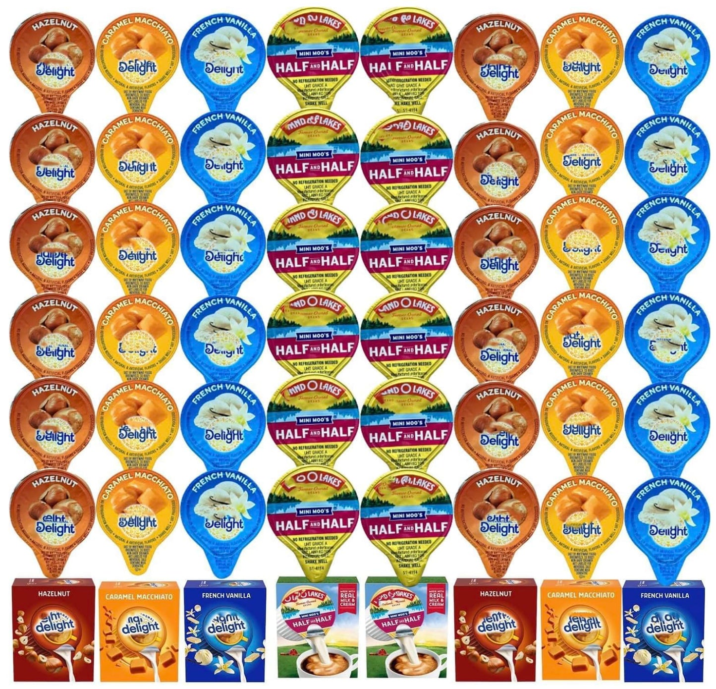 Coffee Creamer Singles Variety Pack Packaged By Jms Professional, Intearnational Dealight Mini Coffee Creamer & Mini Moos 4 Flavor Assortment (100 Pack) For Home, Office, Coffee, Bar, Gift