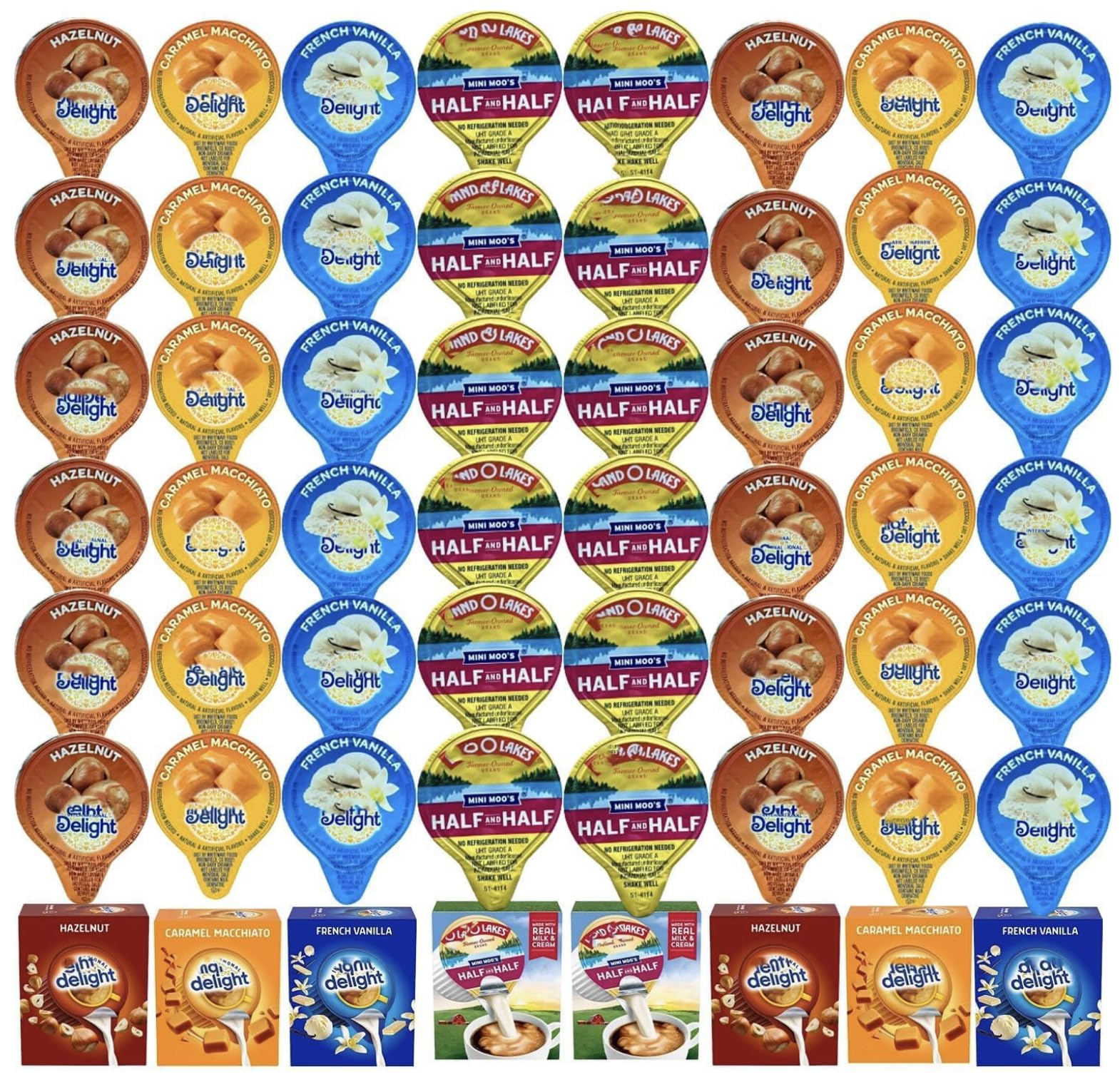 Coffee Creamer Singles Variety Pack Packaged By Jms Professional, Intearnational Dealight Mini Coffee Creamer & Mini Moos 4 Flavor Assortment (100 Pack) For Home, Office, Coffee, Bar, Gift