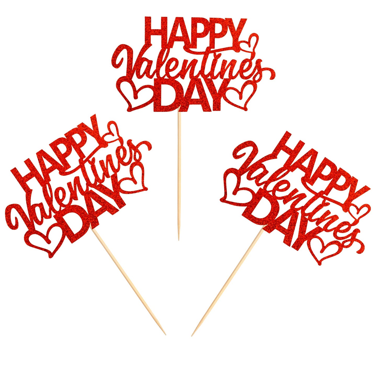 Ercadio 1 Pack Happy Valentine'S Day Cake Topper With Love Heart Red Glitter Cake Pick Valentine'S Day Theme Party Cake Decorati