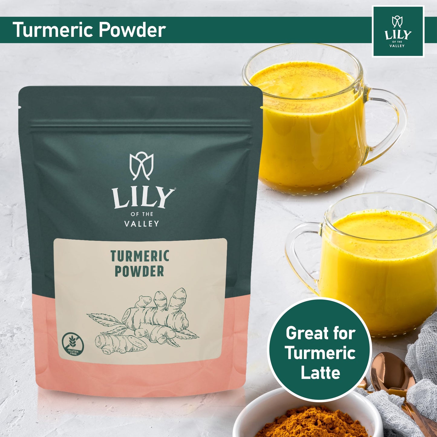 Lily Of The Valley Turmeric Root Powder - Ground Curcumin Powder - 100% Raw From India - Great For Cooking, Baking & Latte - Vegan & Gluten-Free - Packed In Resealable Pouch (8Oz, 226G)