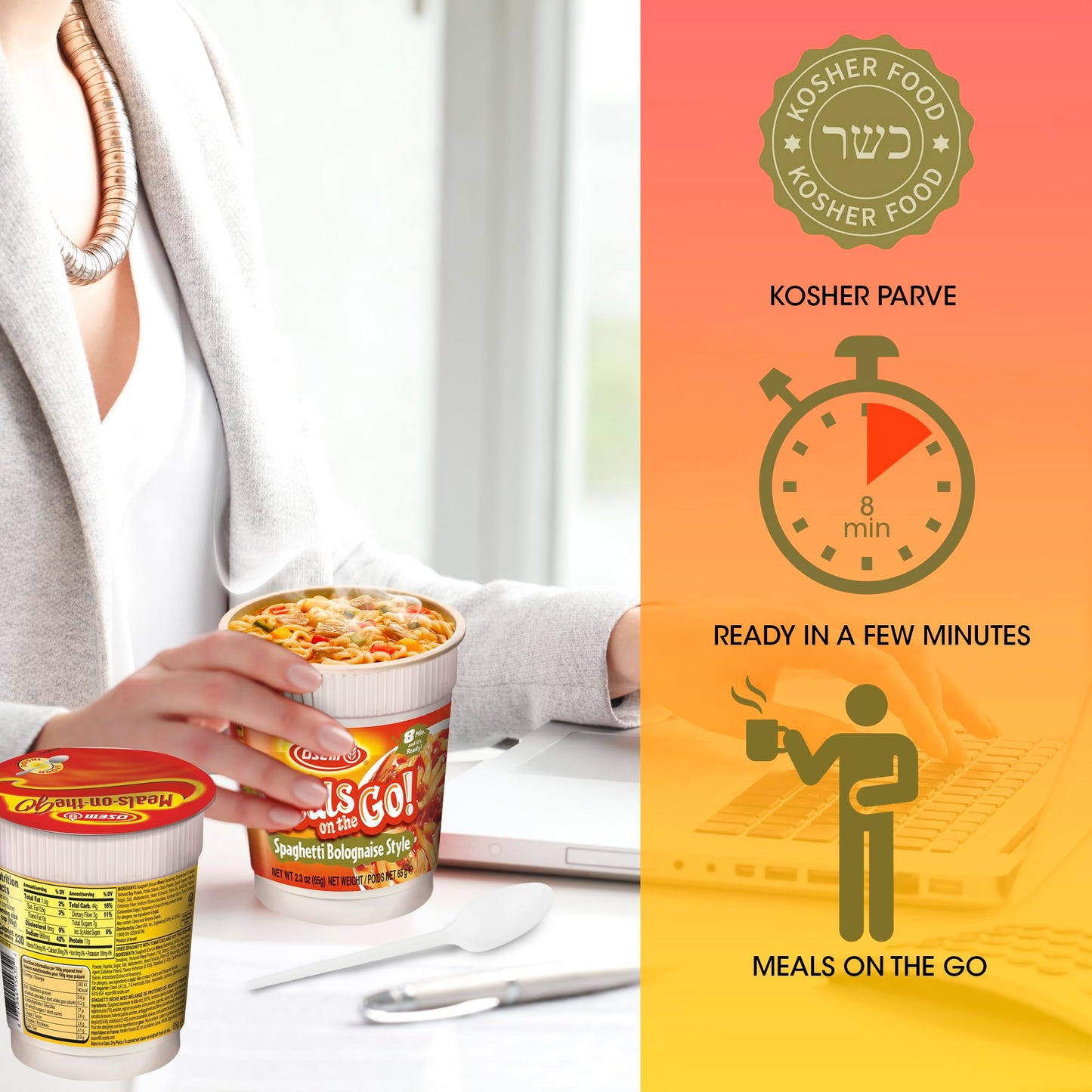 Osem Meal On The Go Spaghetti Bolognaise Pack Of 12 - Great For On-The-Go Snacks. Kosher And Ready In Minutes.