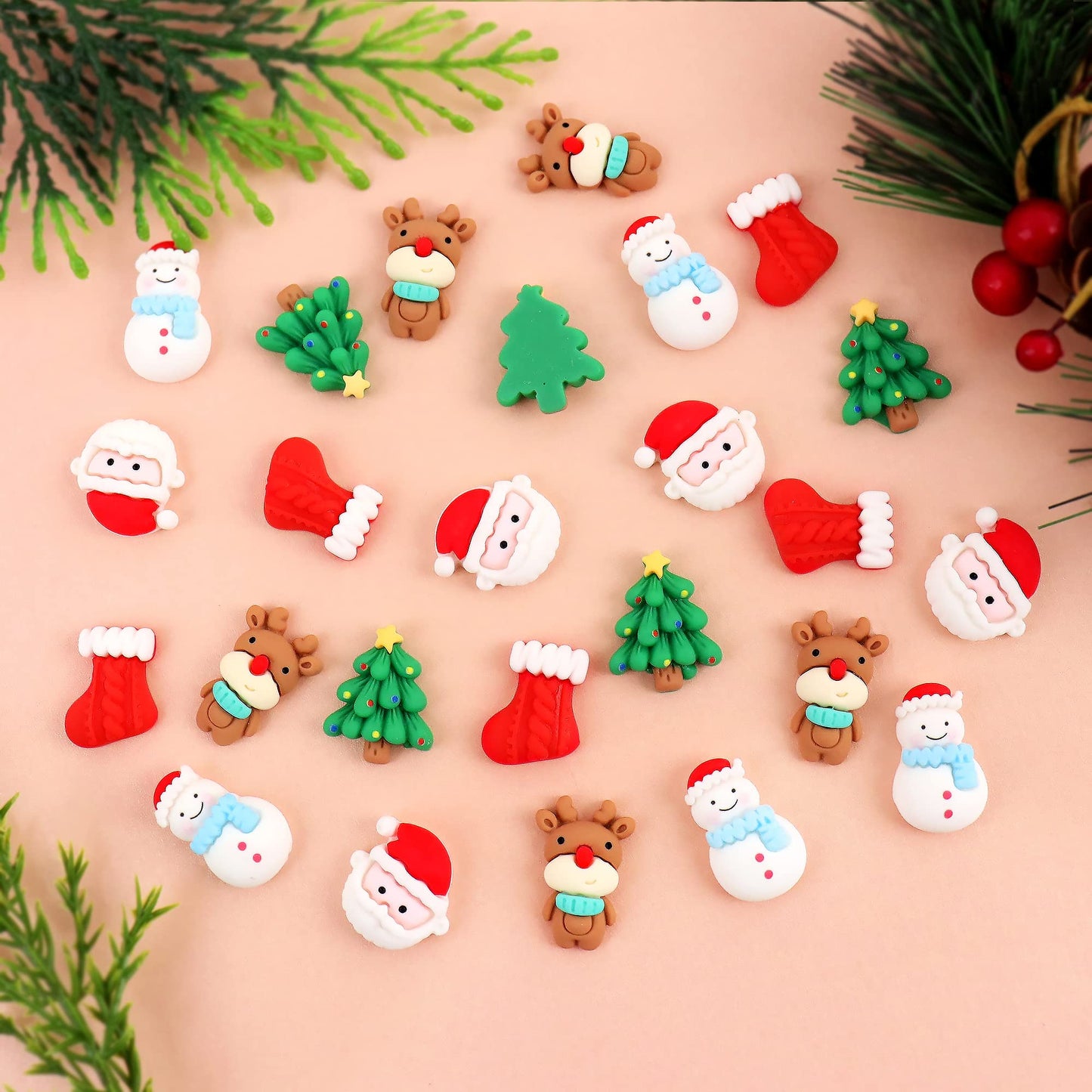 Ercadio 25 Pack Resin Christmas Cupcake Toppers Santa Claus Snowman Christmas Tree Cupcake Picks Resin Socks Cupcake Toppers For