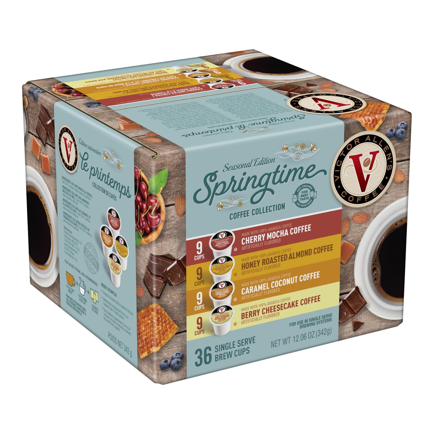 Victor Allens Coffee Springtime Variety Pack, Medium Roast, 36 Count Single Serve Pods for Keurig, Brown