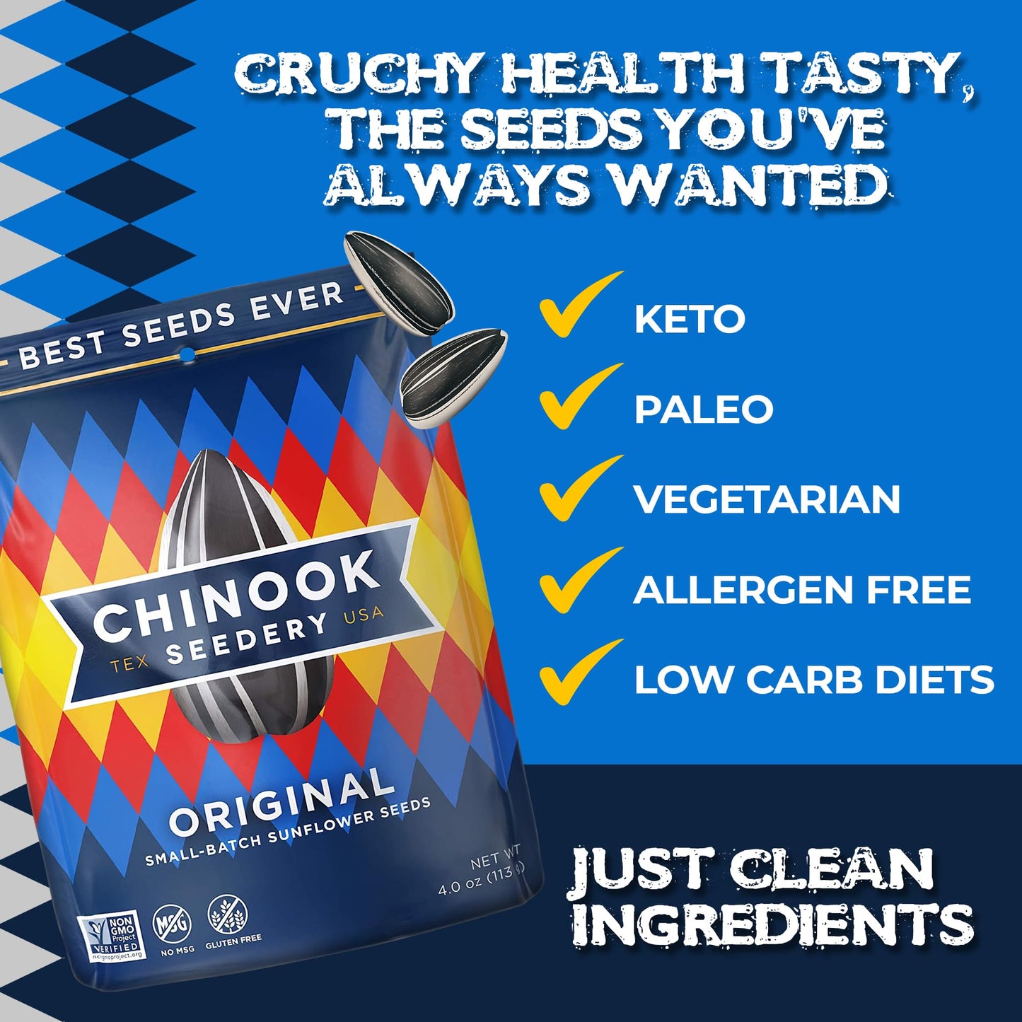 Chinook Seedery Roasted Sunflower Seeds - Keto Snack - Gluten Free, Non-GMO - 4 oz (Pack of 3) - Original Flavor