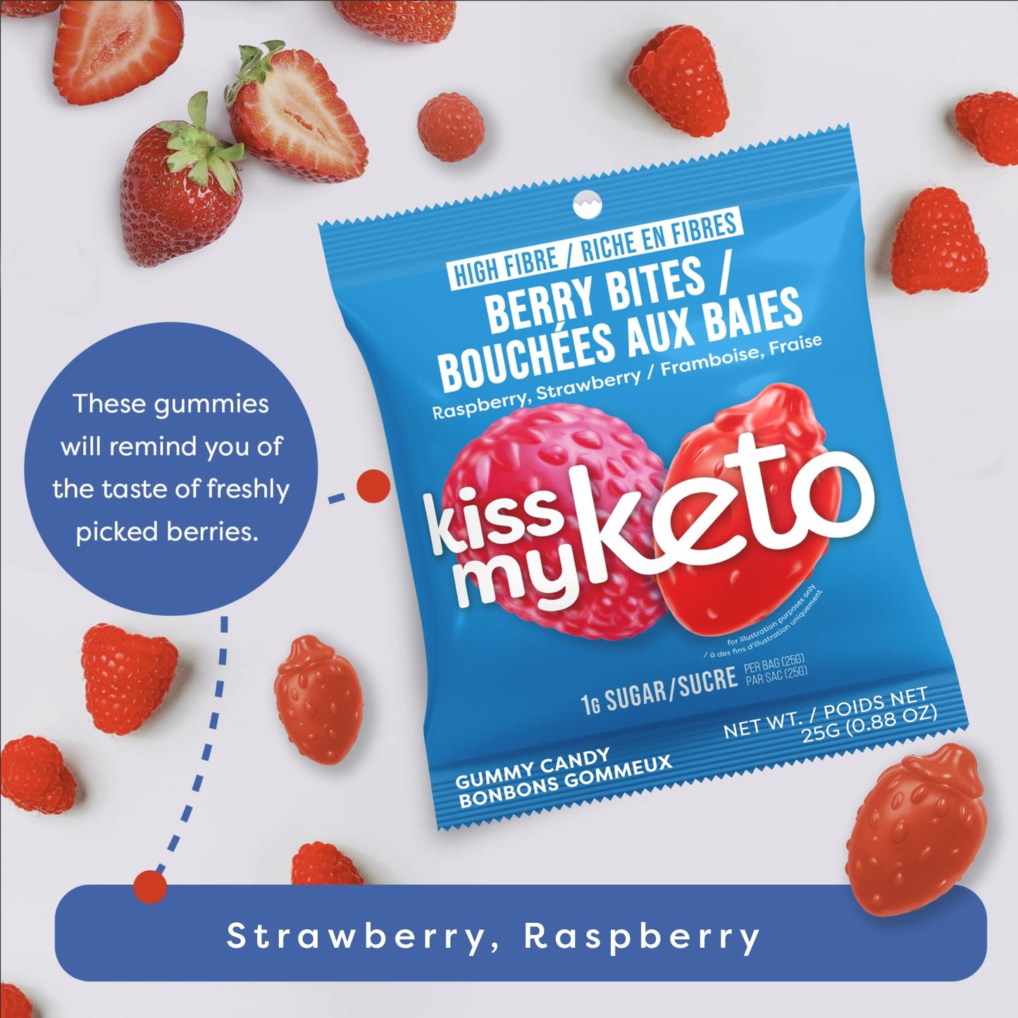 Kiss My Keto Gummies Candy - Low Carb Candy Berry Bites, Keto Snack Pack - Healthy Candygummys - Vegancandy, Keto Gummycandy - K