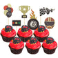 Gyufise 24 Pack Race Car Cupcake Toppers For Boy Birthday Racing Car Theme Trophy Flag Wheel Fruit Picks Party Decoration Let'S
