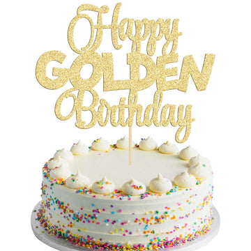 Gyufise 1Pc Happy Golden Birthday Cake Topper 1/10/15/18/21/25/30/40/100Th Birthday Cake Topper 50/60/70/80/90Th Decorations Gol