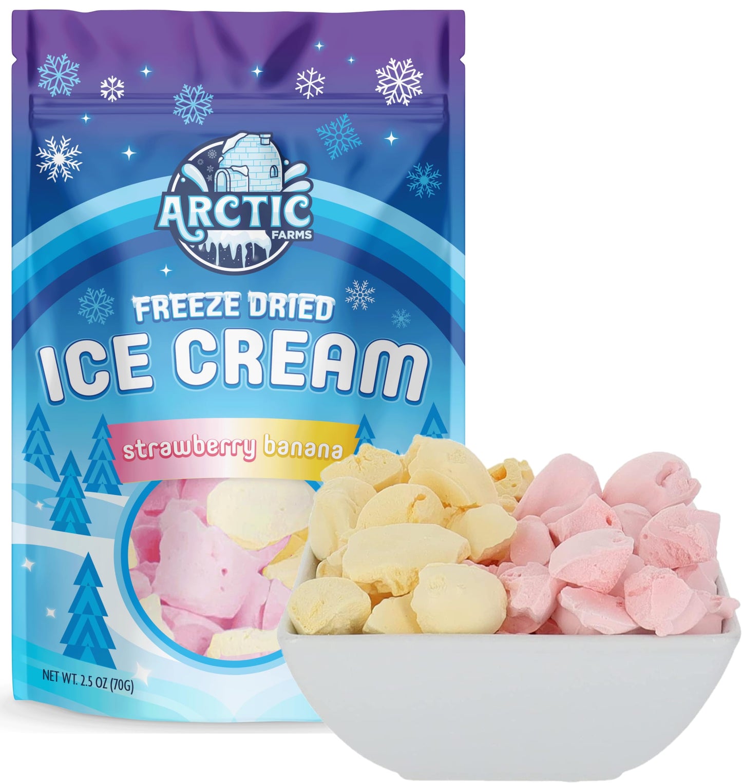 Arctic Farms Freeze Dried Ice Cream Bits Bagged And Boxed - Does Not Melt (Strawberry Banana Mix)