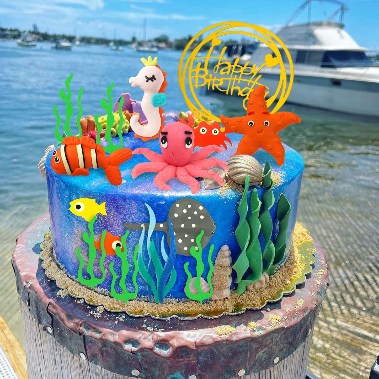 22 Pcs Sea Ocean Theme Birthday Cake Decoration Toppers Ocean Animals Sea Cake Decorations For Under The Sea Theme Baby Shower B