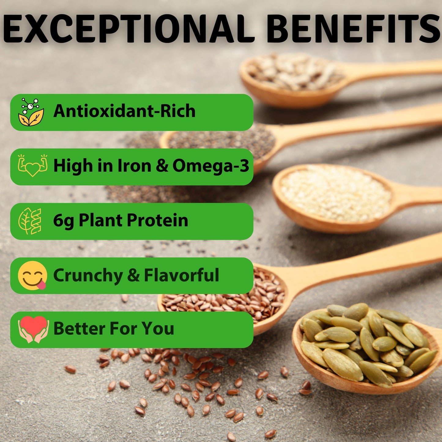 BetterFoods Raw Superfoods Crunch Mix | enhanced Pumpkin  Sunflower  Flax  Chia  Sesame Seeds  Almonds  Goji Berries & Raisins Blend | 6g Protein  Vegan  Non-GMO  No Gluten/Salt/Soy | 24oz  Pack of 6