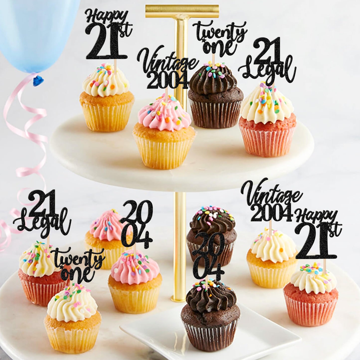 30Pcs Happy 21St Birthday Cupcake Toppers Cheers To 21 Vintage 2004 Cupcake Picks Hello 21 Twenty One 21St Birthday Decorations