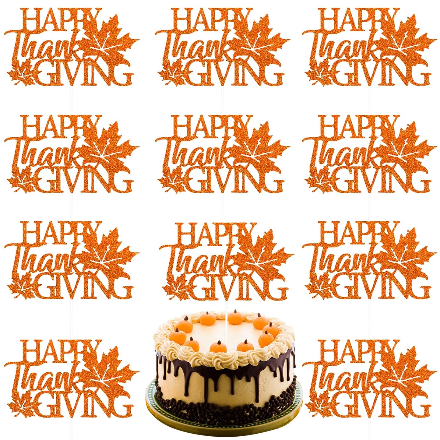 Fall Thanksgiving Day Cake Topper Happy Thanksgiving Day Cake Topper Fall Maple Leaf Cake Topper Orange Cake Decorative Party Ca
