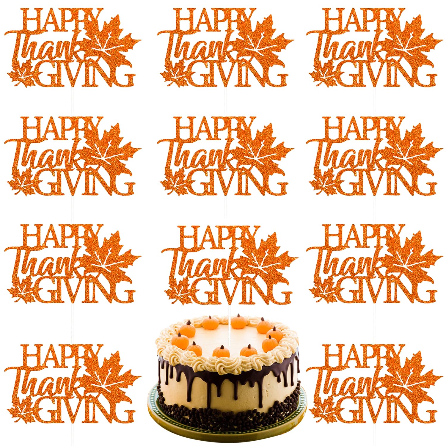Fall Thanksgiving Day Cake Topper Happy Thanksgiving Day Cake Topper Fall Maple Leaf Cake Topper Orange Cake Decorative Party Ca