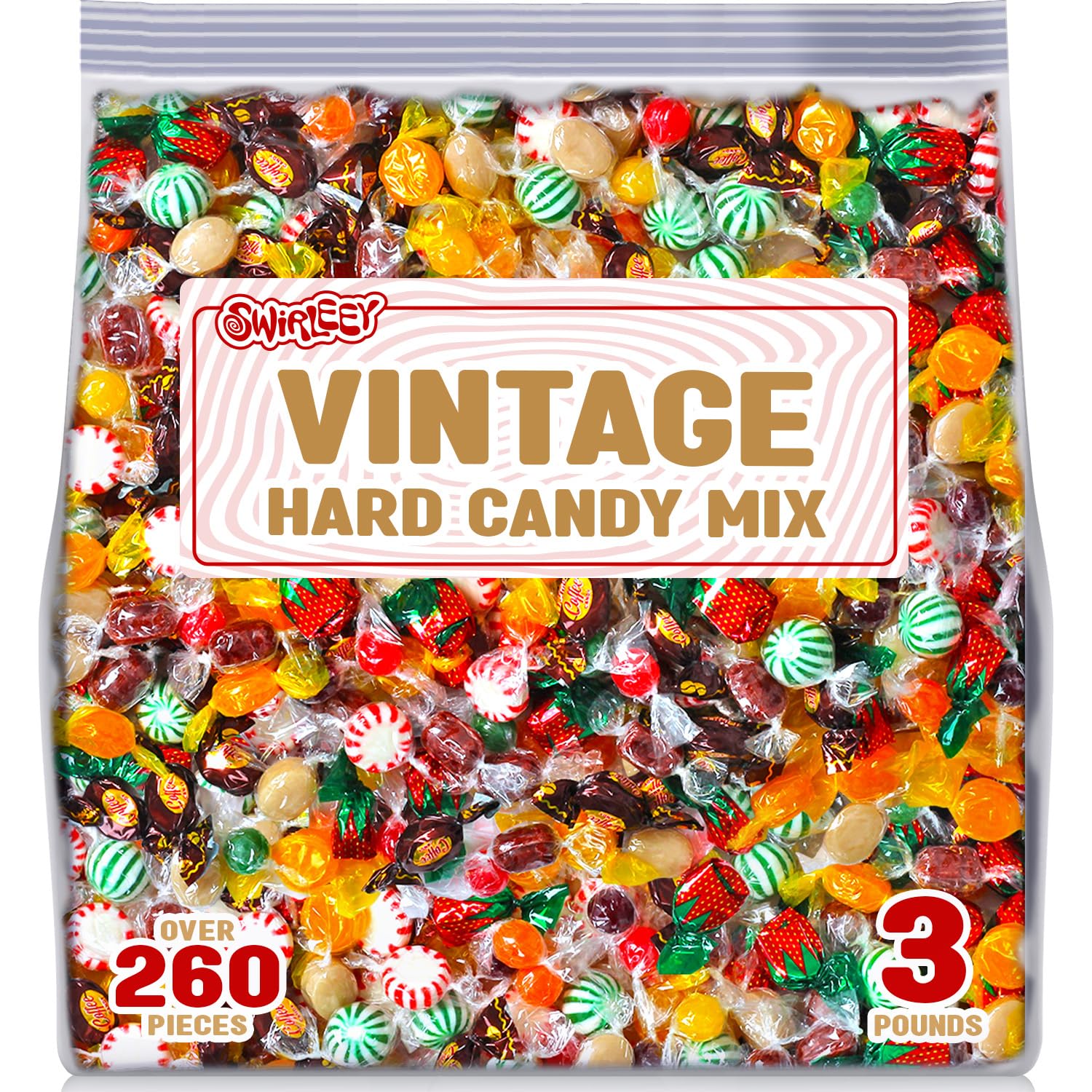 SWIRLEEY Hard Candy Assortment - 3 Pounds - Classic Flavors including Root Beer, Butterscotch, Strawberry Bon Bons, and More