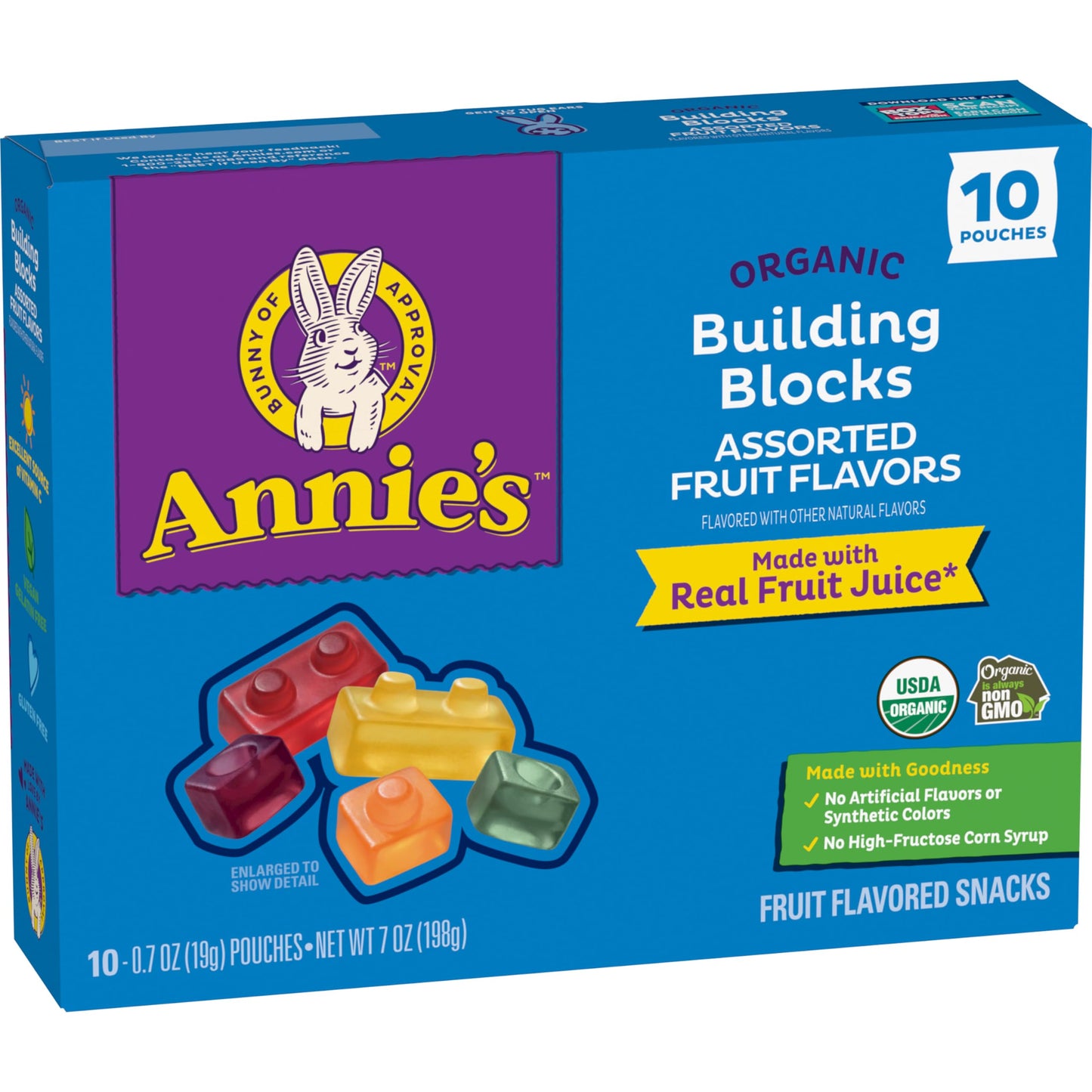 Annies Organic Building Blocks Fruit Flavored Snacks, Assorted Fruit Flavors, Gluten Free, 10 Pouches, 7 oz.