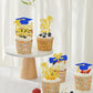 YCTHUNFISH 24 Pack Cupcake Toppers Graduation Theme Gold Blue Glitter 2025 Diploma Grad Cap Decorations