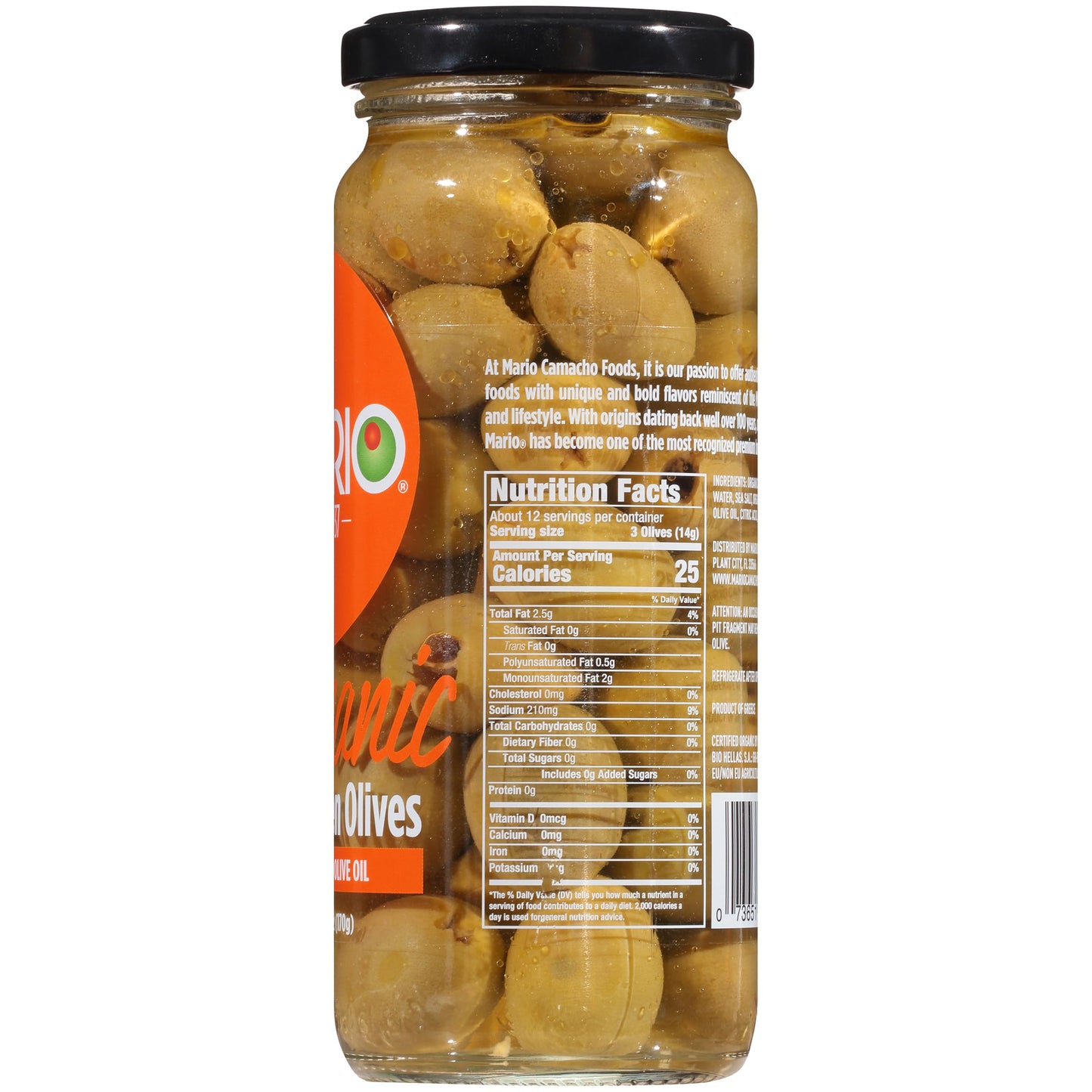 Mario Camacho Greek Organic Green Olives Pitted With Touch Of Olive Oil, 6.25 Ounce