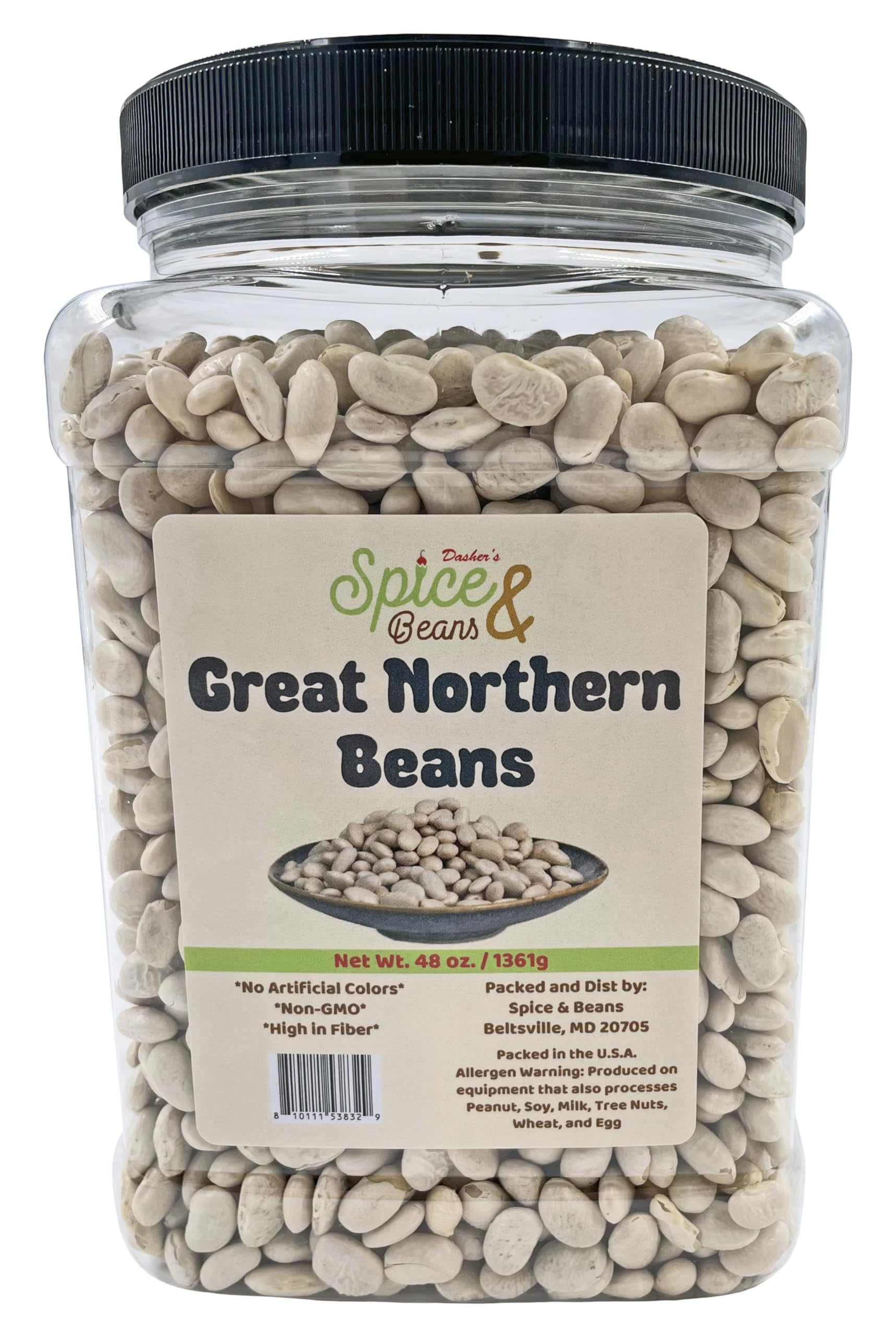 Dasher's Spice & Beans Great Northern Beans | Resealable Jar | Non-GMO | 3 lbs.