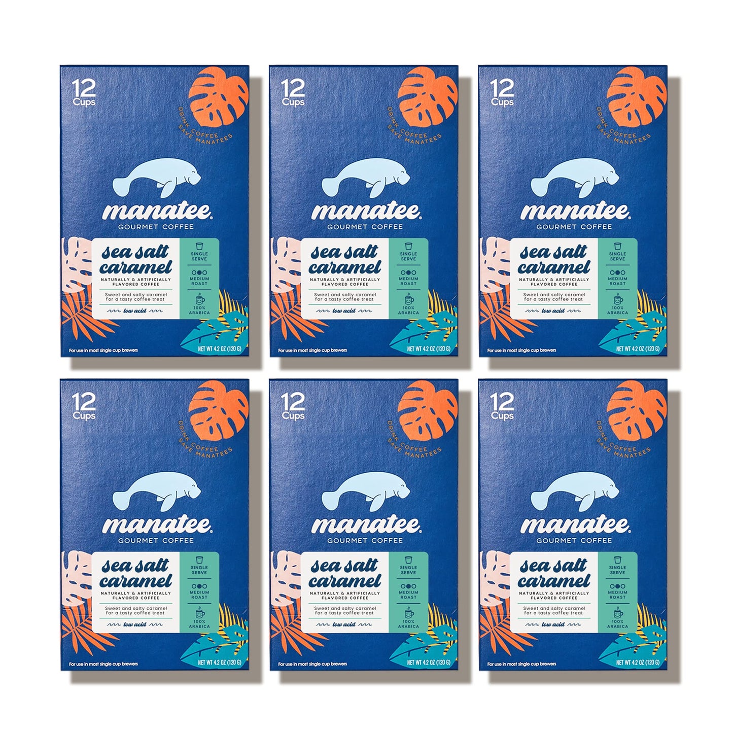 Manatee Gourmet Coffee Single Serve Pods, Medium Roast, Sea Salt Caramel, 72 Count