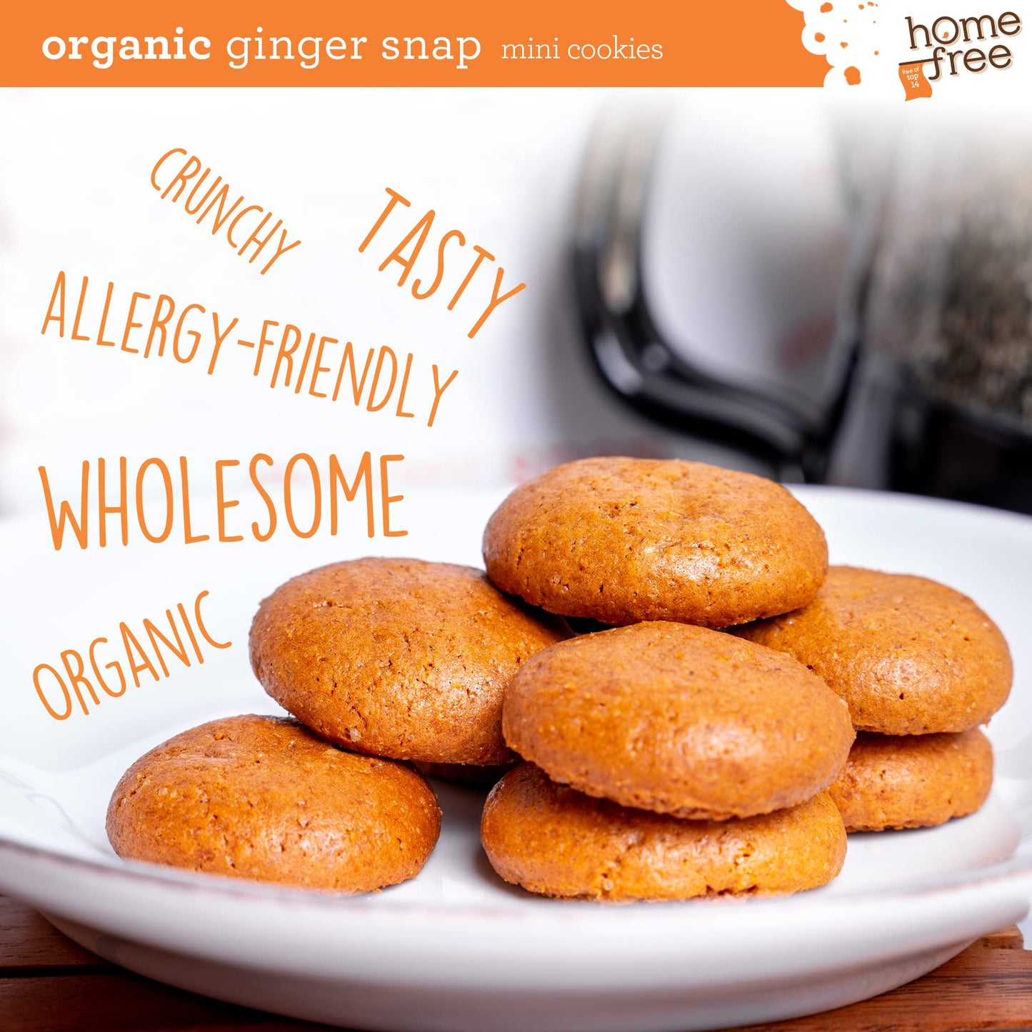 Homefree Mini Ginger Snap Cookies, Organic, Gluten Free, Nut Free, Vegan, Individually Wrapped Packs, School Safe And Allergy Friendly Snack, 0.95 Oz. (Pack Of 10)