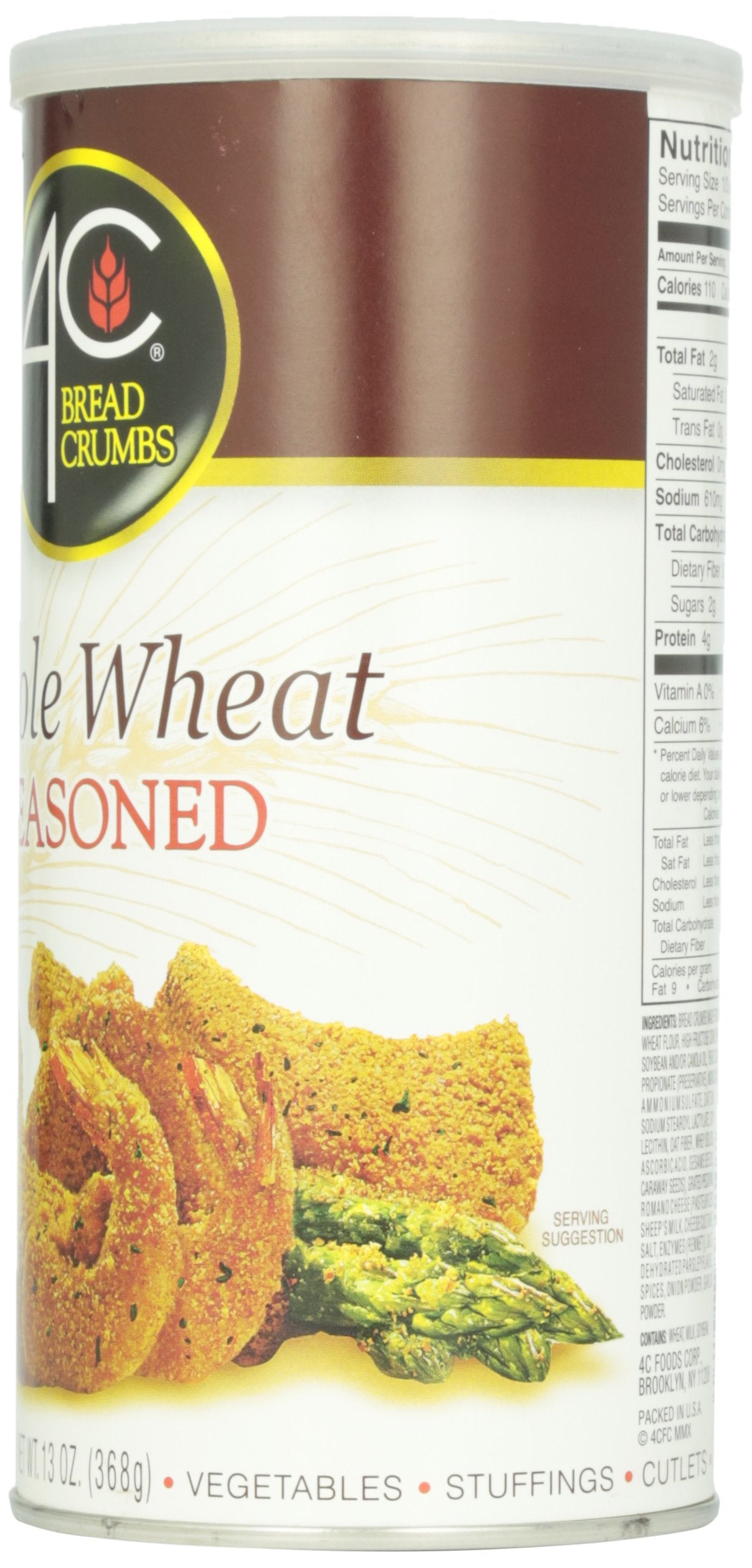4C Premium Bread Crumbs, Whole Wheat Seasoned with Pecorino Romano Cheese 1 Pack, Flavorful Crispy Crunchy, Value Pack