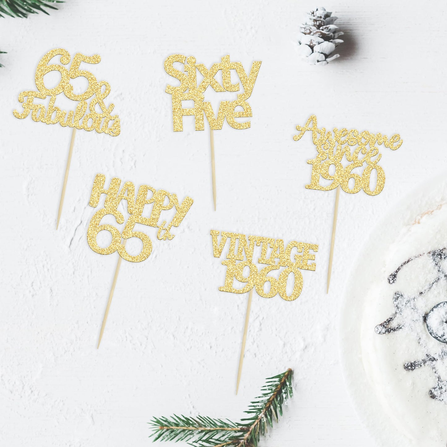 Gyufise 30Pcs Gold Glitter 65Th Birthday Cupcake Toppers Vintage 1958 Hello 65 Cake Topper Sixty Five 65 & Fabulous Cupcake Pick